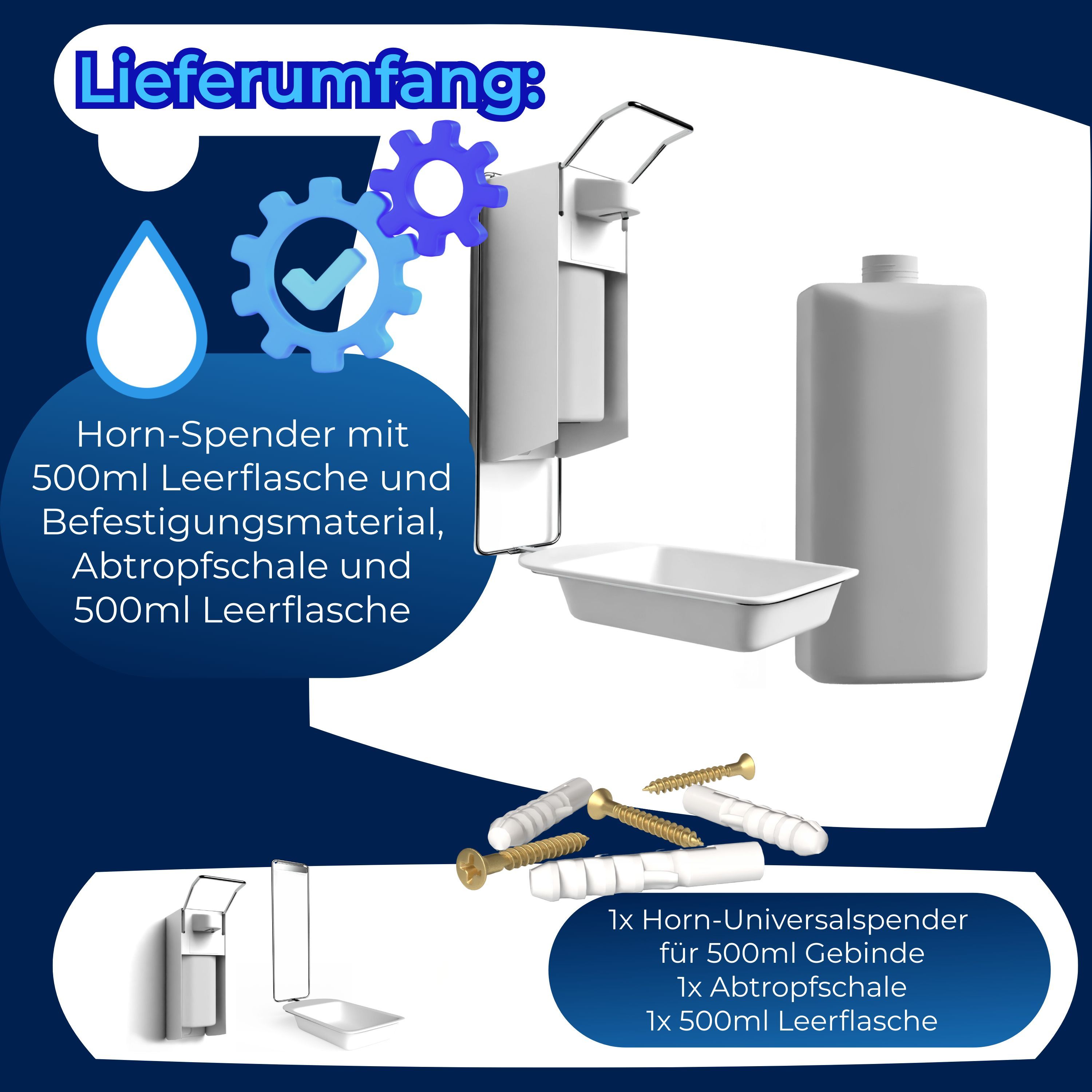 Horn Medical Desinfektionsmittel- / Seifen-Wandspender inkl. Abtropfschale