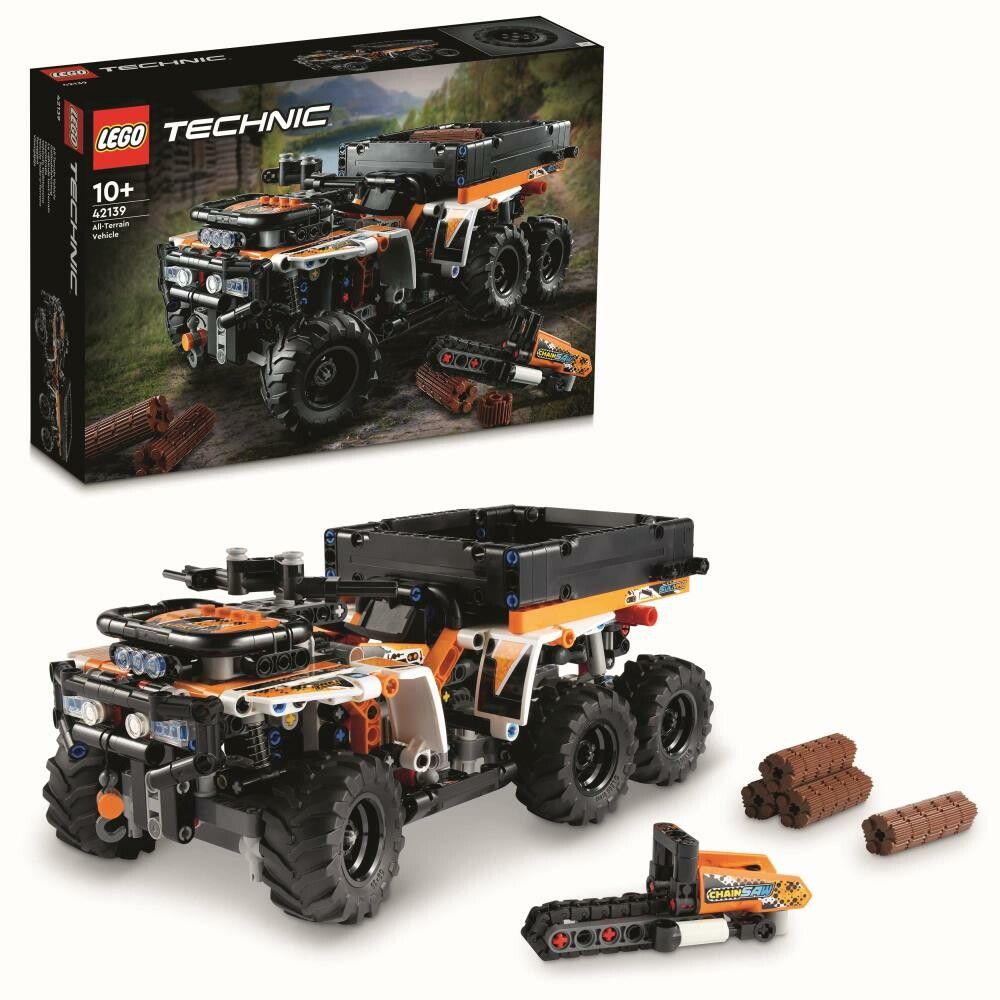LEGO Technic Fuoristrada. Veicolo fuoristrada arancione e nero. Pezzi di legno e confezione inclusi.