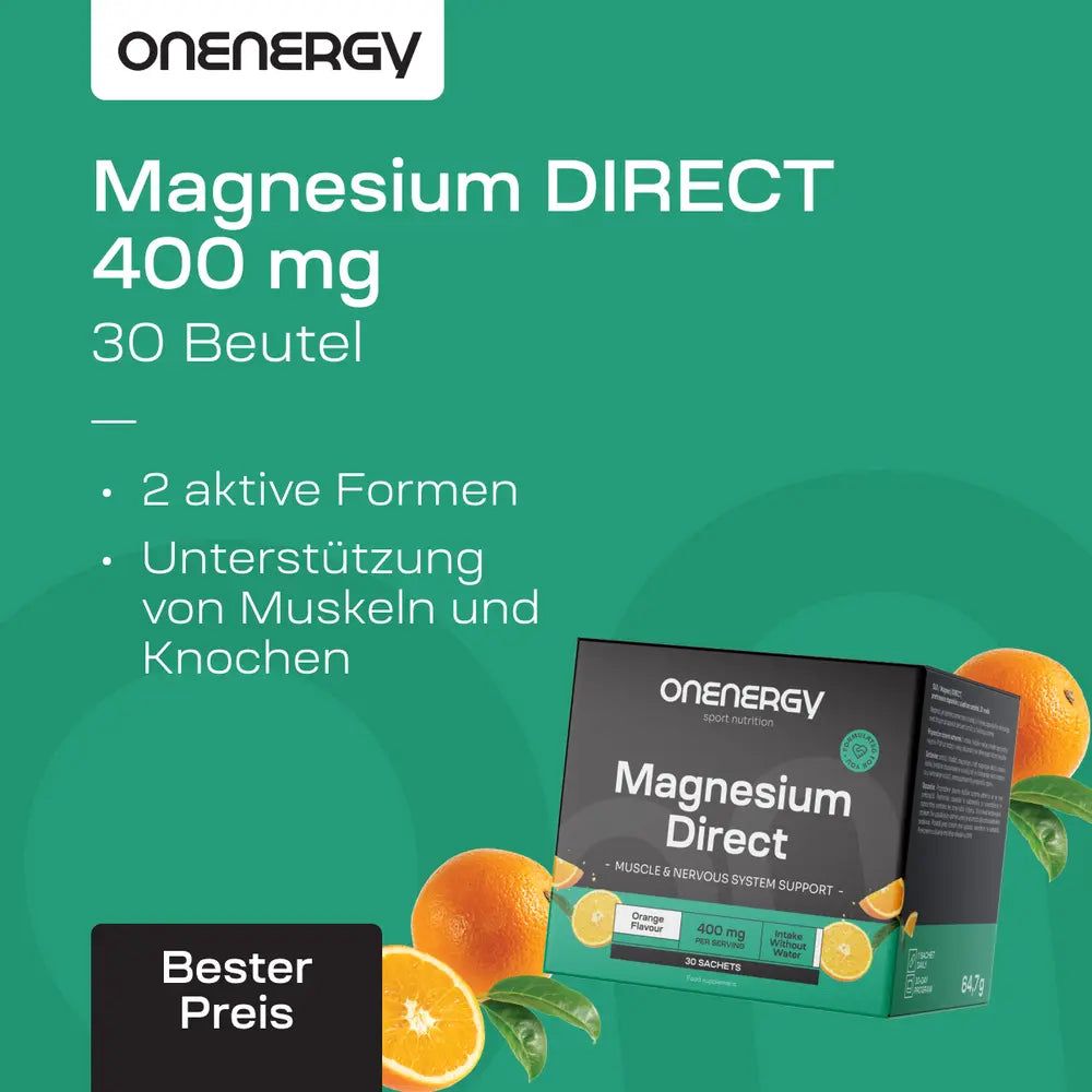 Magnesium DIRECT 400 mg, 30 Beutel. 2 aktive Formen. Unterstützung für Muskeln und Knochen.