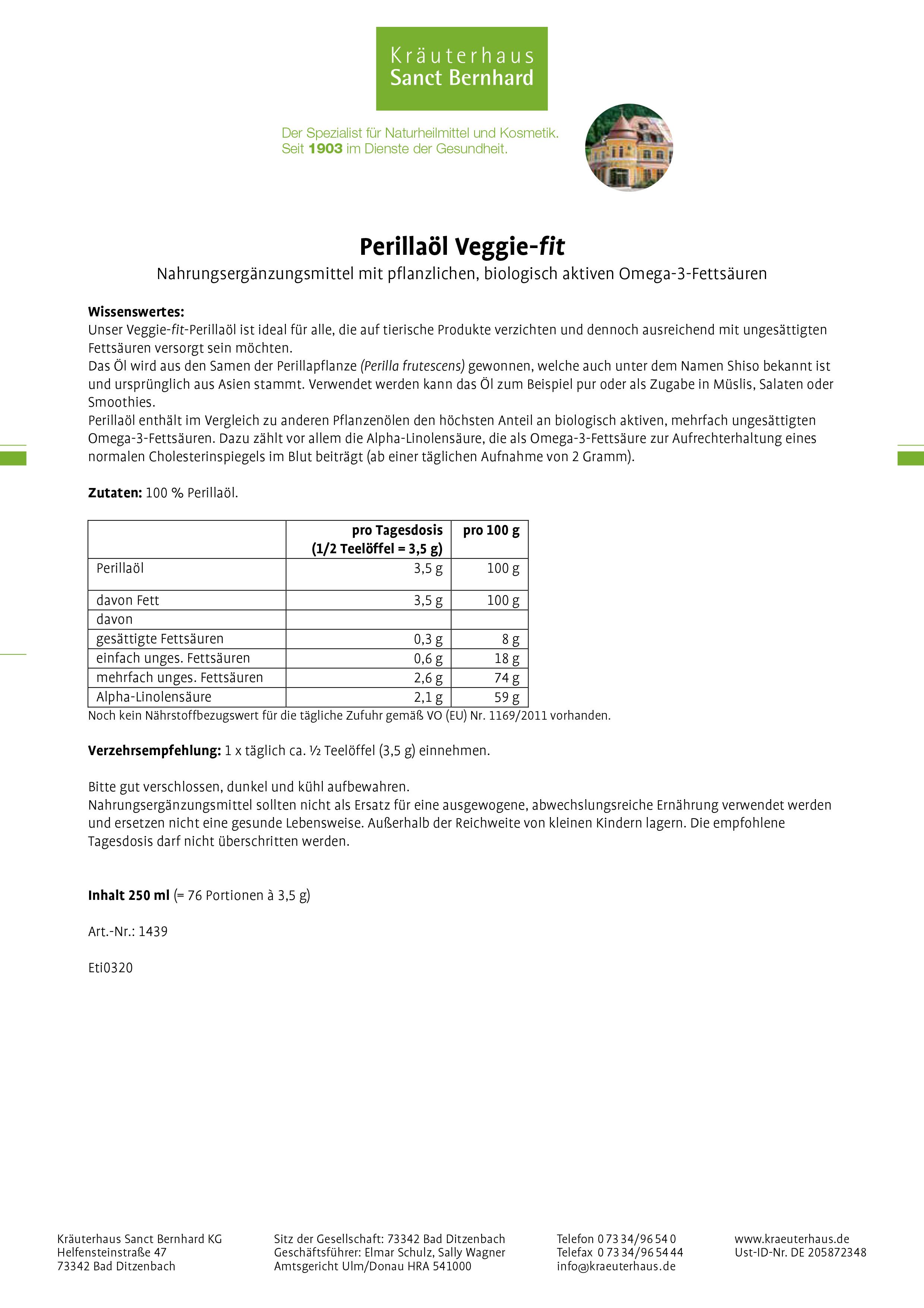 Sanct Bernhard Perillaöl Veggie-fit