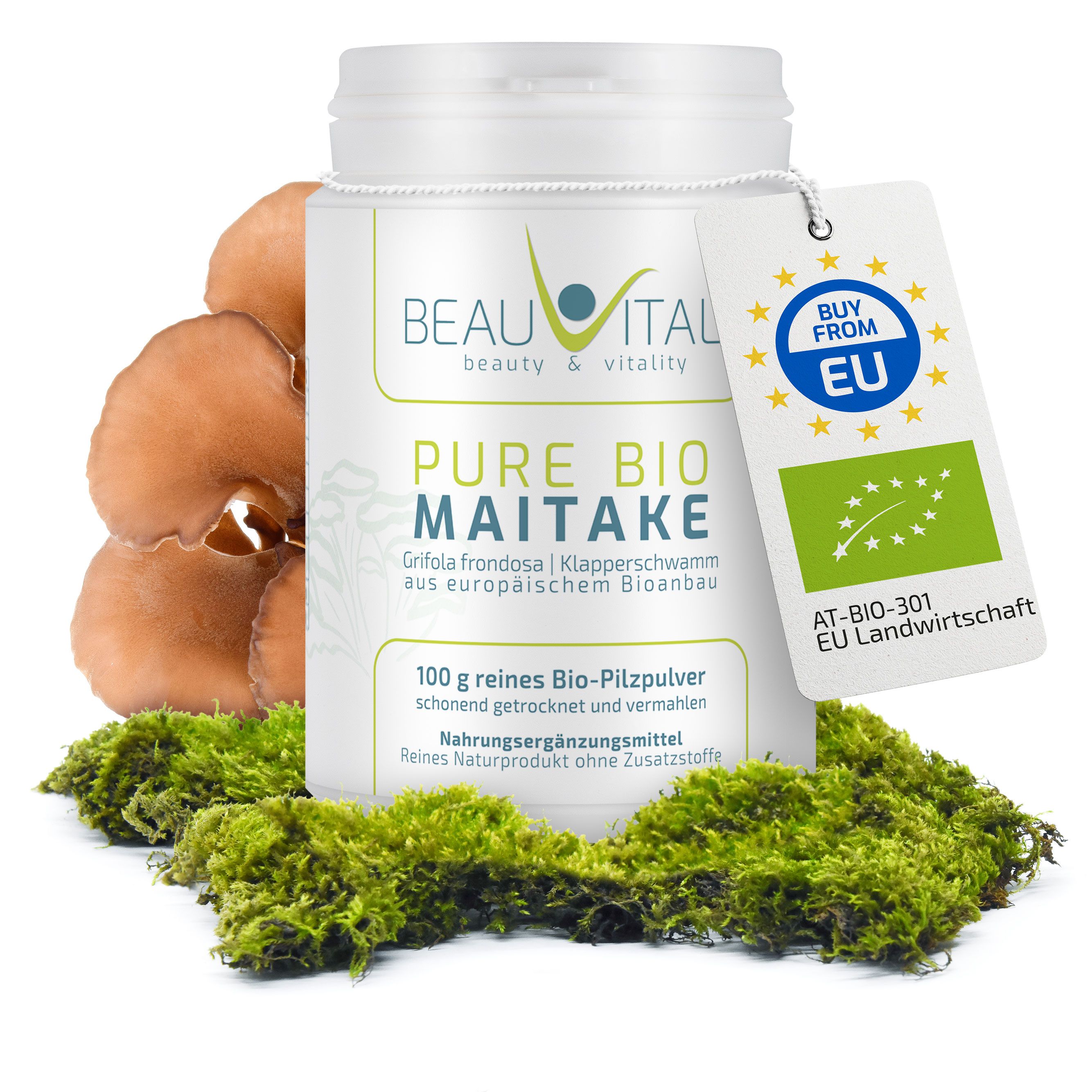 BEAUVITAL® Pure Bio Maitake Pulver, Klapperschwamm (Grifola frondosa) aus EU-Anbau