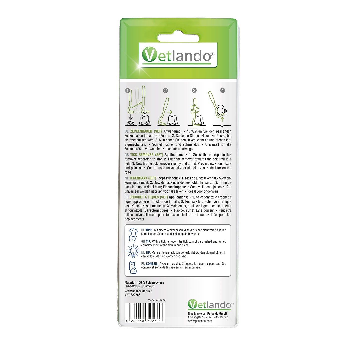 Vetlando Zeckenhaken 3er Set