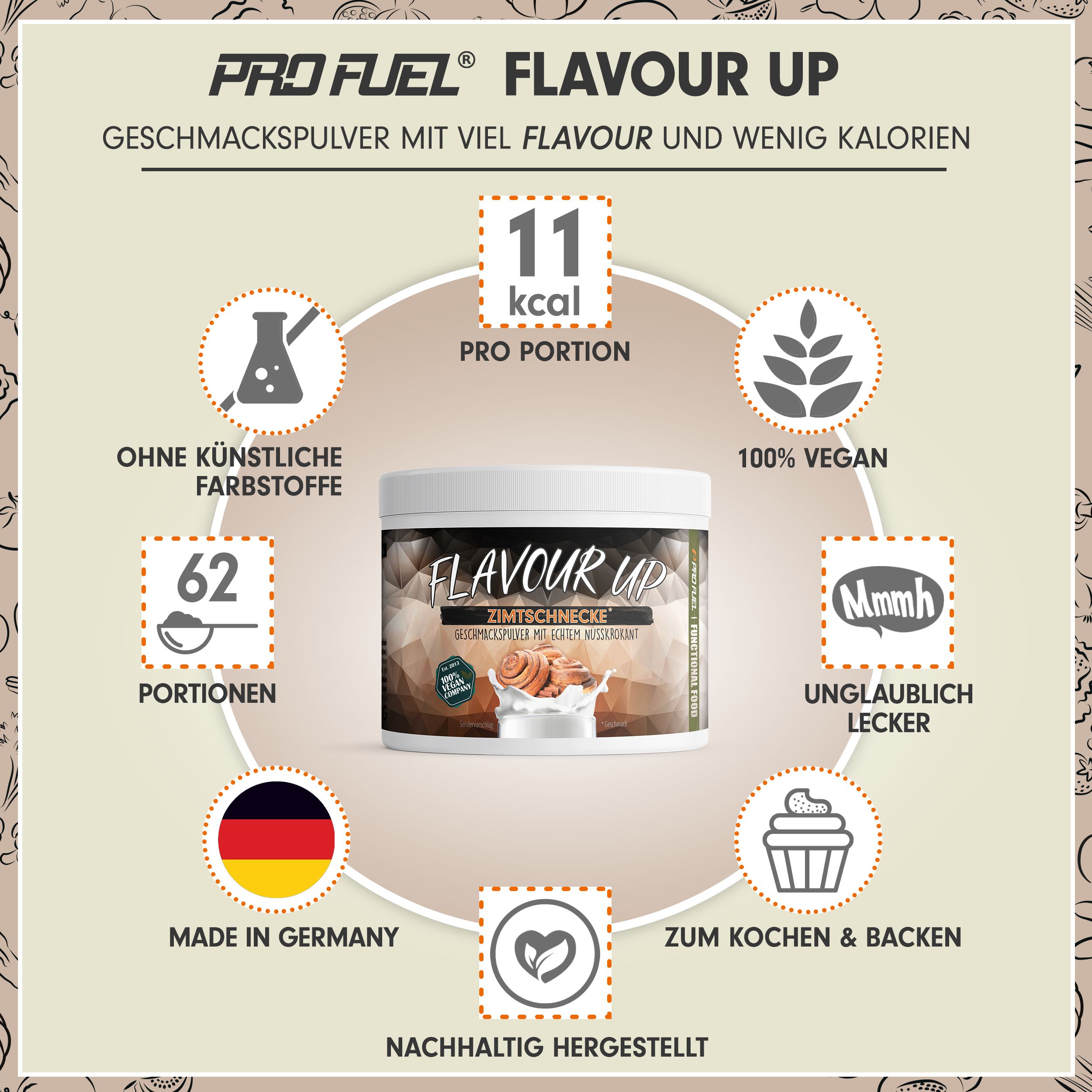 ProFuel - Flavour UP Geschmackspulver Zimtschnecke nur 11 kcal pro Portion 250 g Pulver