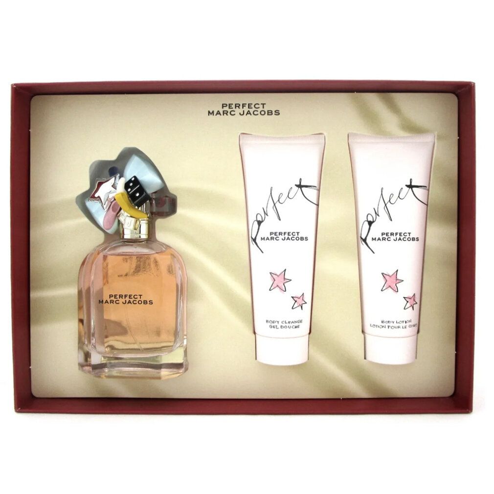 Marc Jacobs Perfect Parfüm-Set in Geschenkbox mit Flakon und zwei Pflegeprodukten.