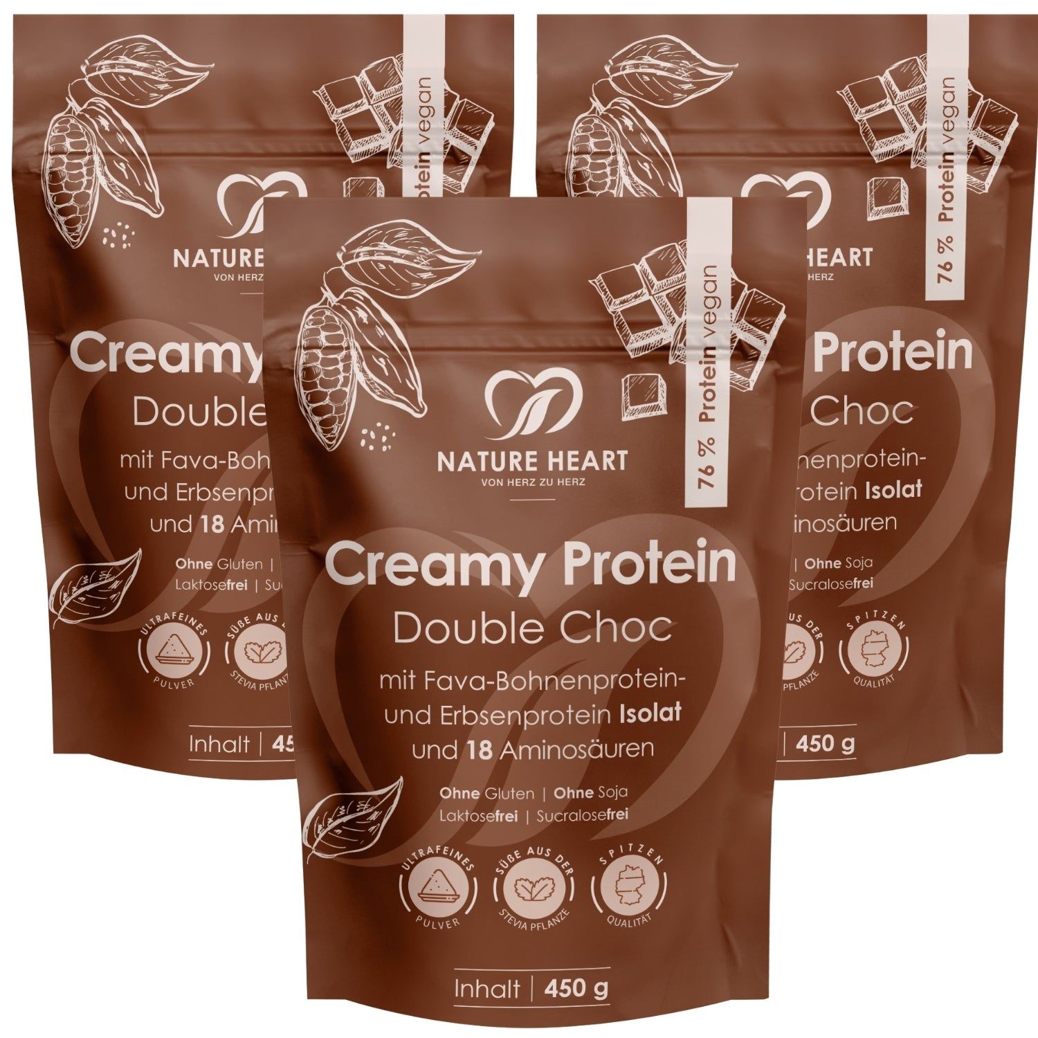 Nature Heart Creamy Protein Double Choc 3x450 g Pulver