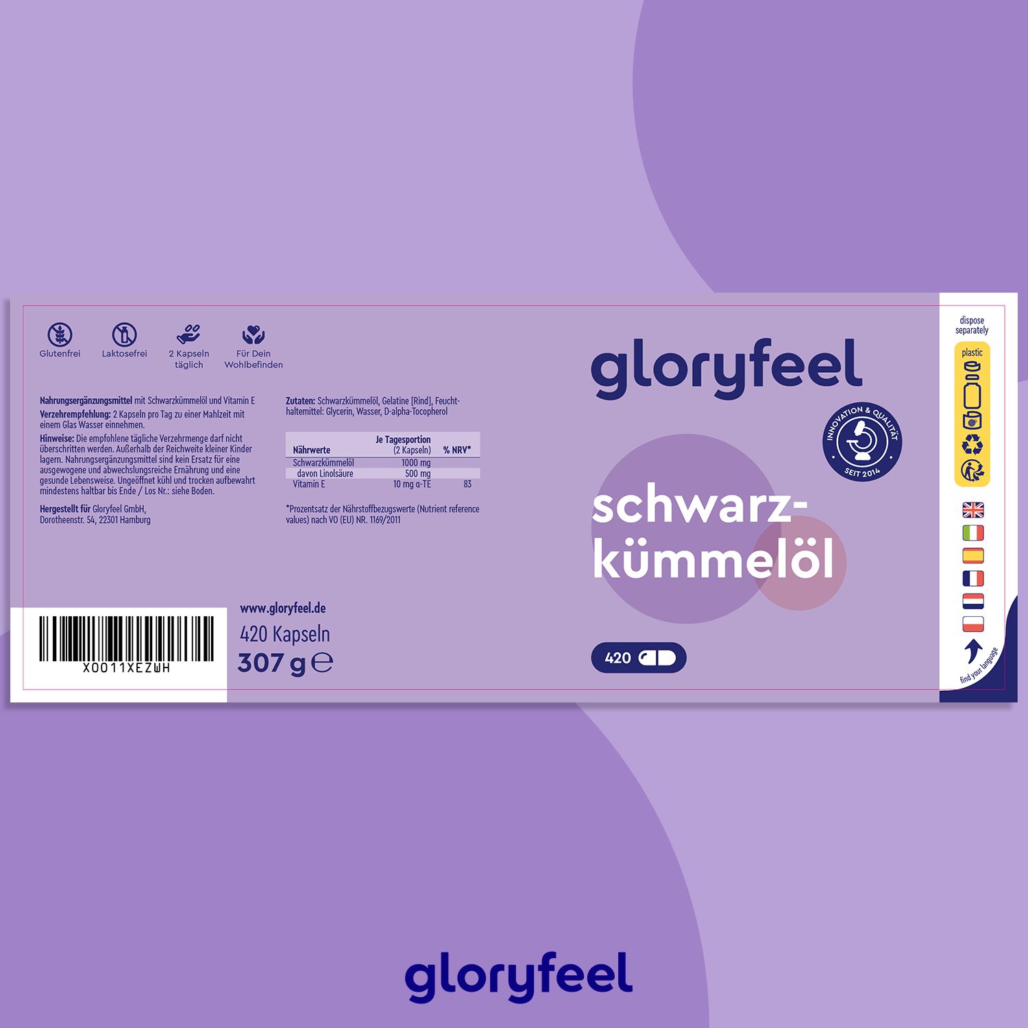 gloryfeel® Schwarzkümmelöl Kapseln 420 St