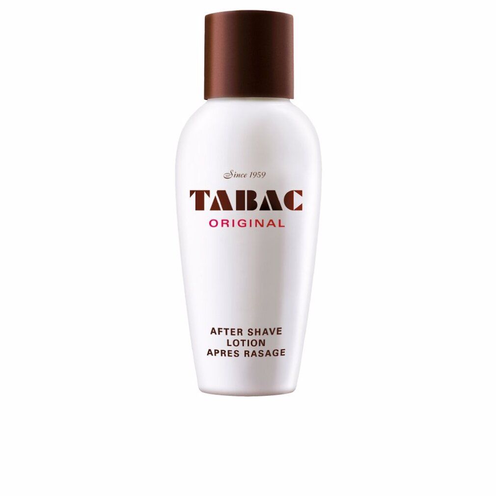 Weiße Flasche mit braunem Deckel. Aufschrift: TABAC ORIGINAL, After Shave Lotion, Après Rasage.