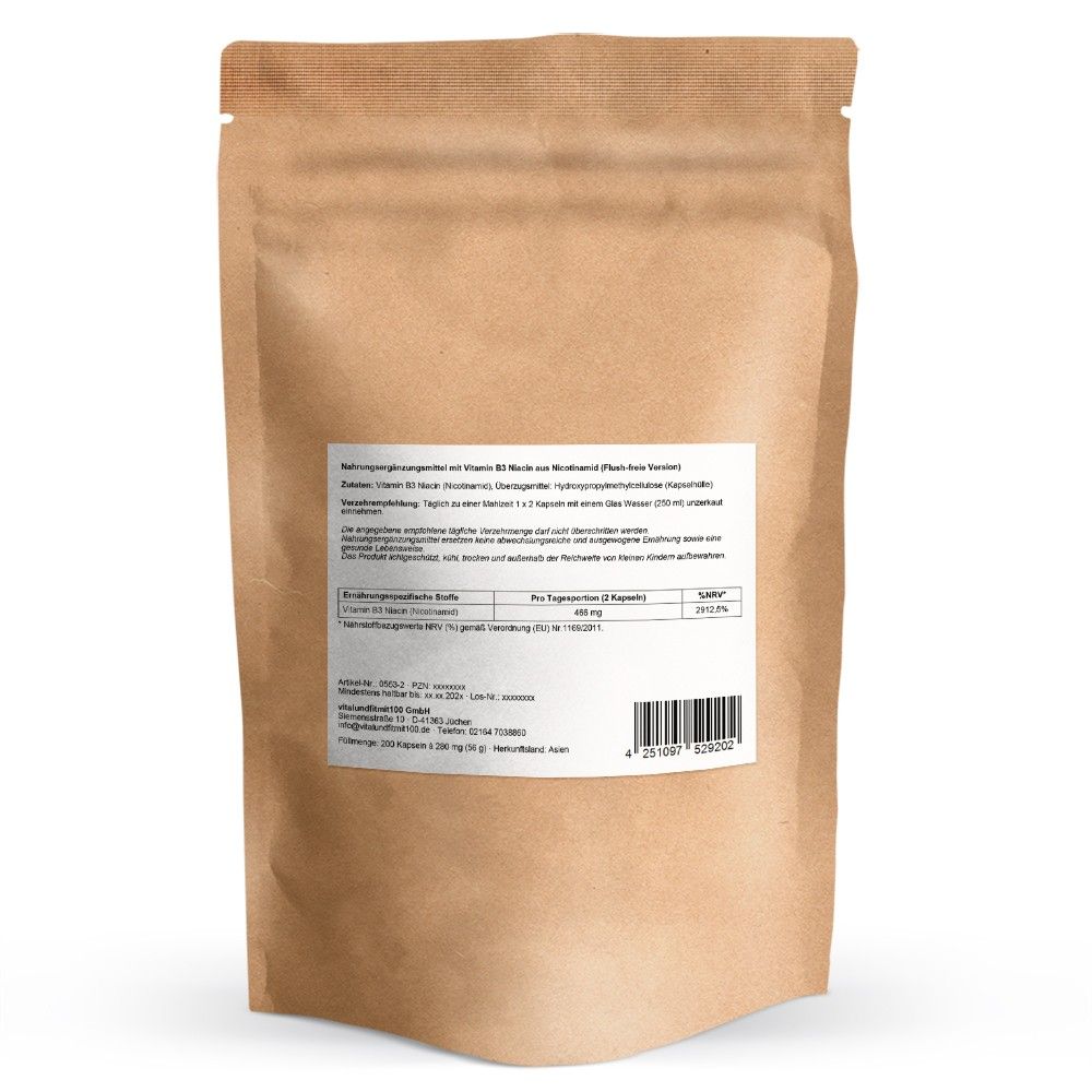 vitalundfitmit100® Vitamin B3 Niacin (Nicotinamid) Kapseln