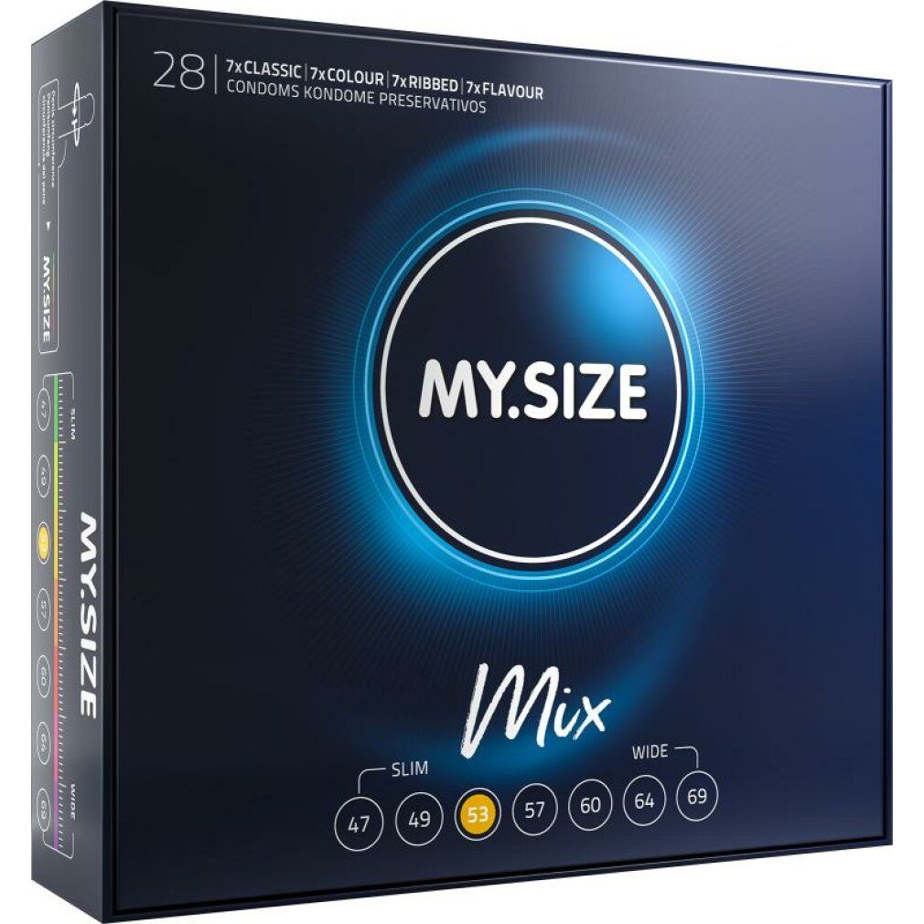 MY.SIZE Mix Kondom-Packung, 28 Stück, Größe 53mm.