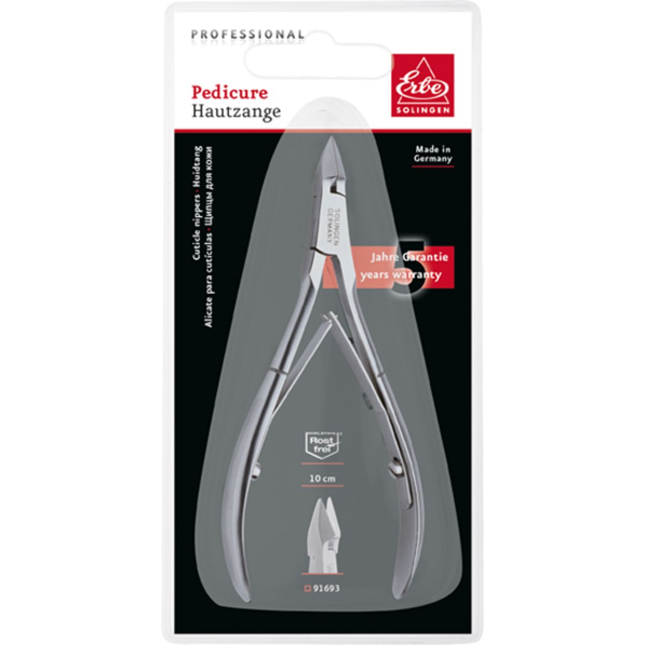 Hautzange in Verpackung. Marke ERBE Solingen. Rostfrei. 10 cm. Garantie. Professionell. Made in Germany.