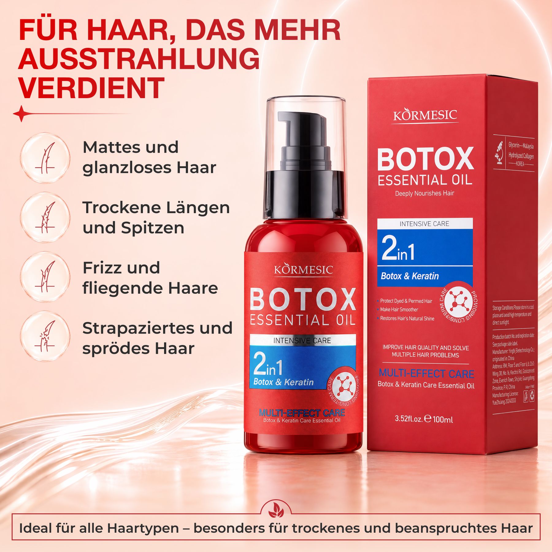 KORMESIC Haaröl Keratin Rizinusöl B-Tox Haarpflege Anti Frizz