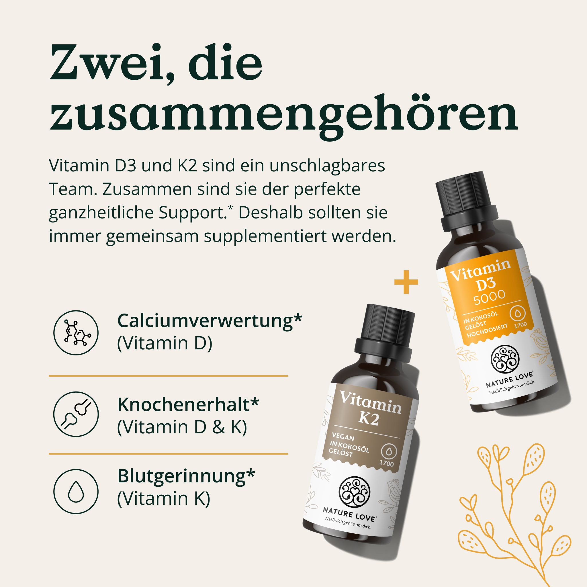 NATURE LOVE® Vitamin D3 5000 (50ml flüssig) - Laborgeprüfte 5000 I.E. pro Tropfen - in MCT-Öl Kokos