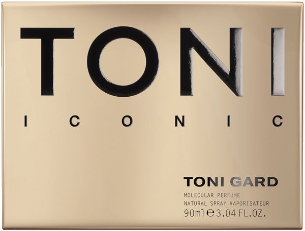 Goldfarbene Verpackung mit schwarzem Schriftzug TONI ICONIC und TONI GARD. Untertitel: Molecular Perfume.