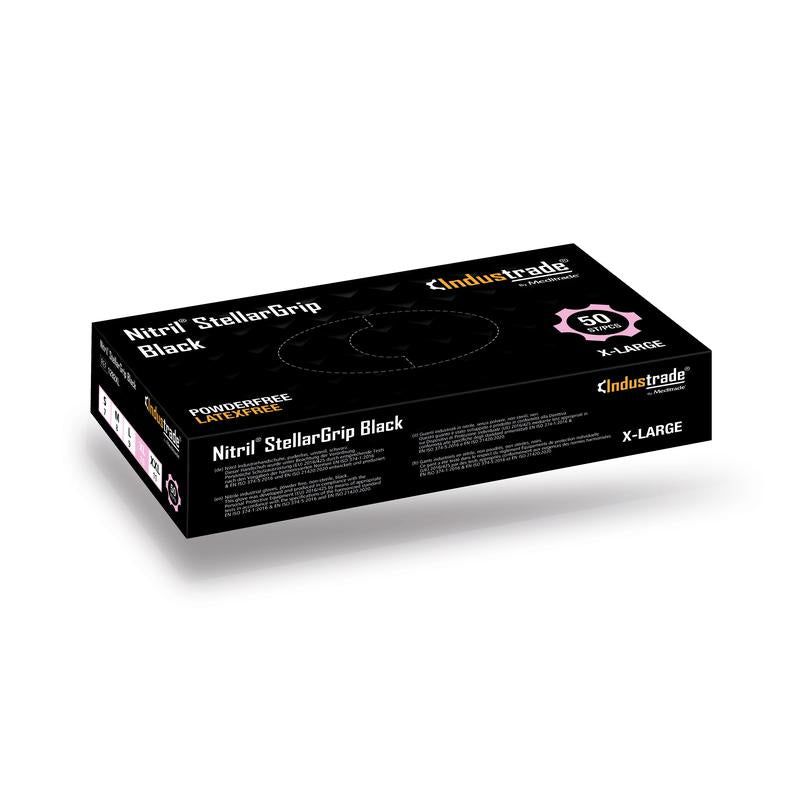 Schwarze Nitril StellarGrip Handschuhbox, Größe XL. Enthält 50 Stück. Marke Cindustrade. Latex-frei.