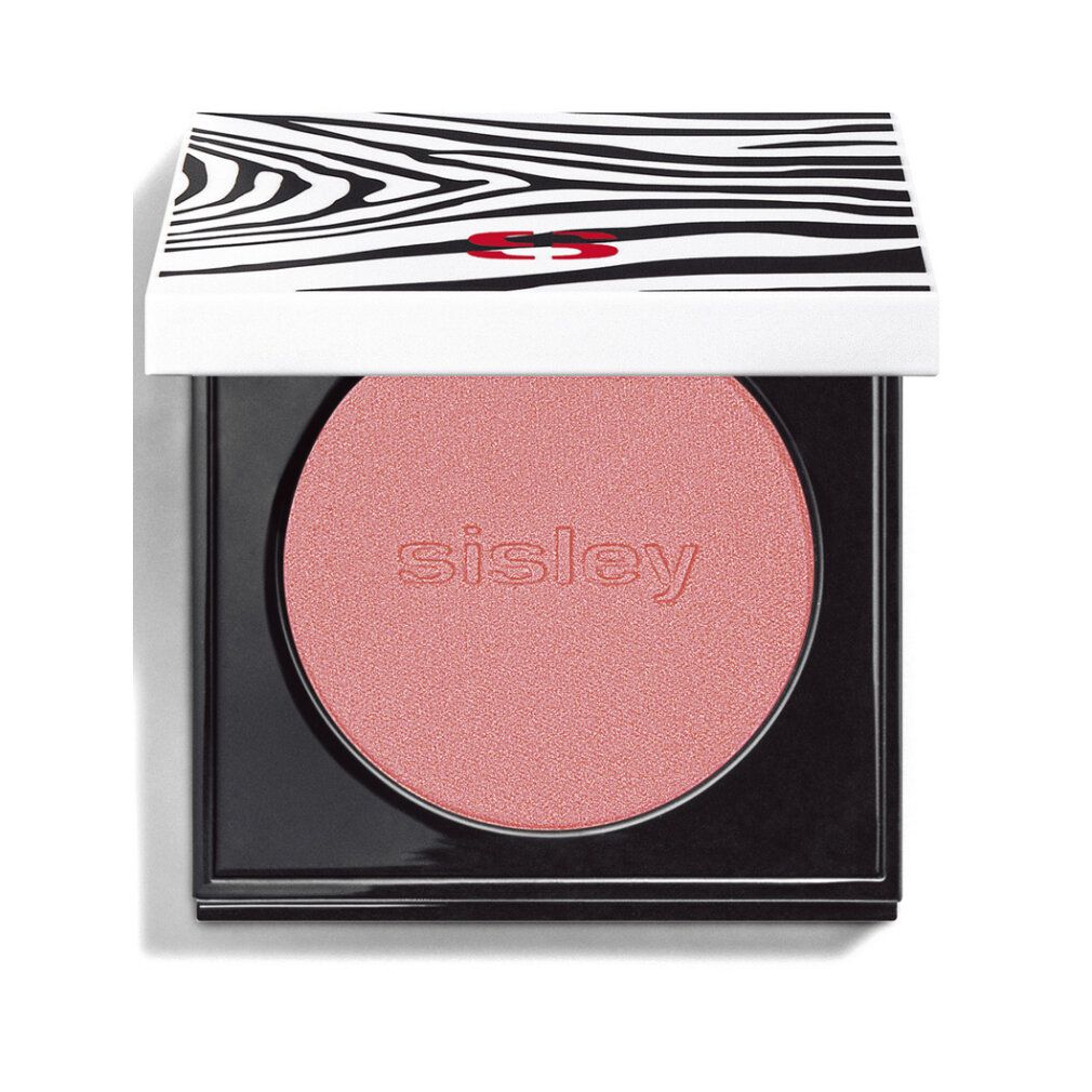 Rouge-Puder von Sisley. Rosa Puder in quadratischer, schwarzer Dose mit weißem Deckel mit Zebra-Muster. Sisley-Logo auf dem Puder.