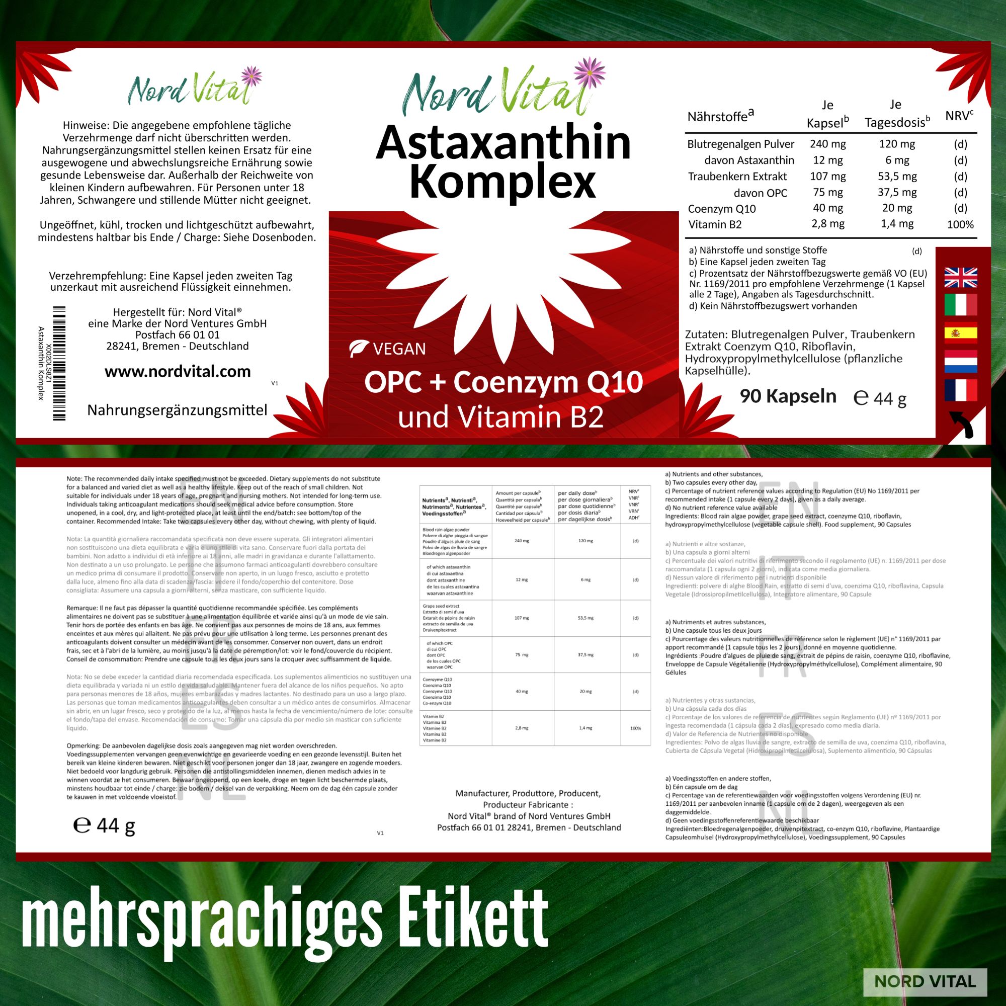 Nord Vital Astaxanthin Komplex - Astaxanthin 12mg - OPC - Coenzym Q10 - Vitamin B2