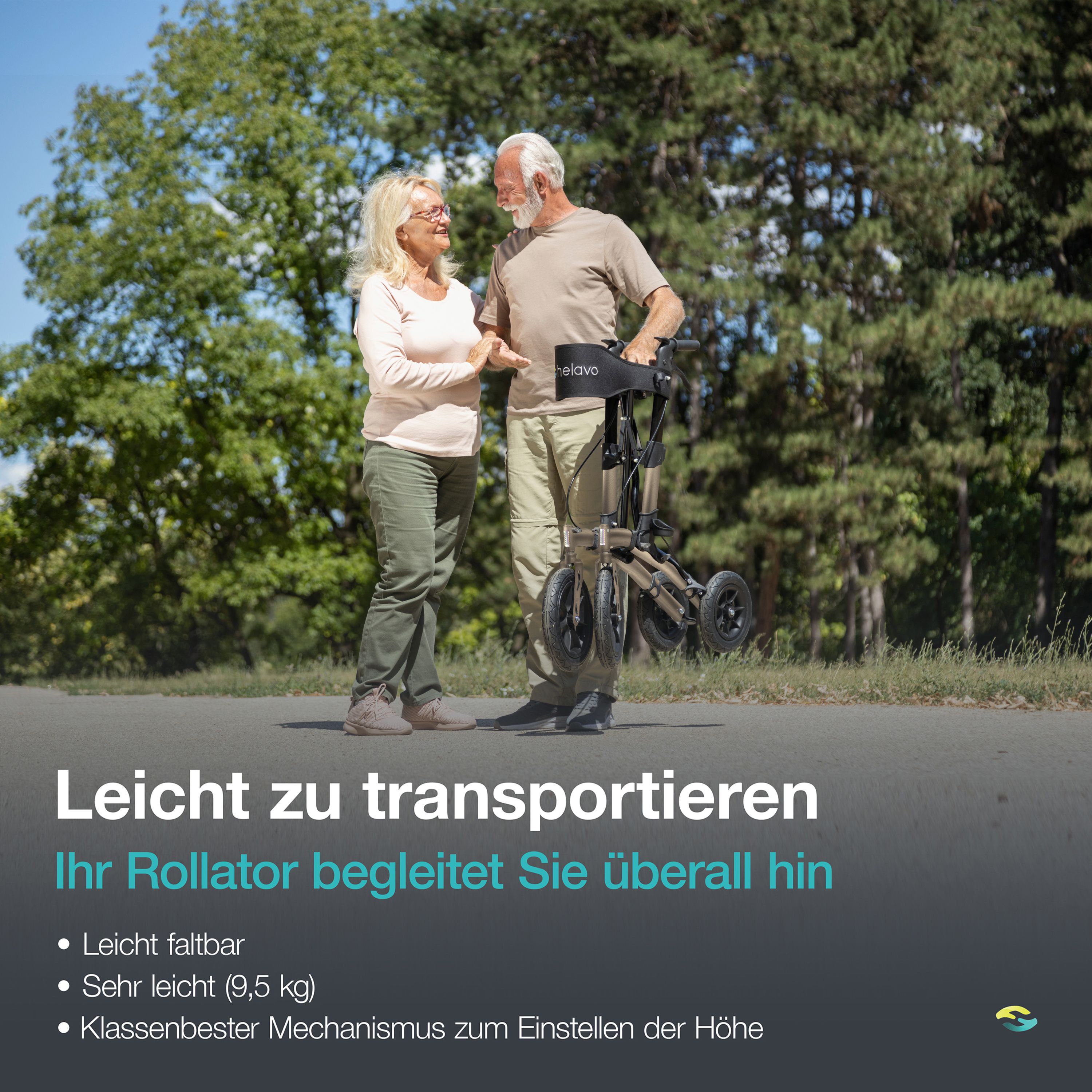 Helavo Outdoor Rollator mit Luftbereifung faltbar mit Sitz und Rueckenlehne