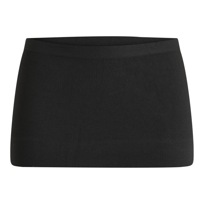 Schwarze, elastische Bauchbinde. Nahtloses Design. Kurze Form.