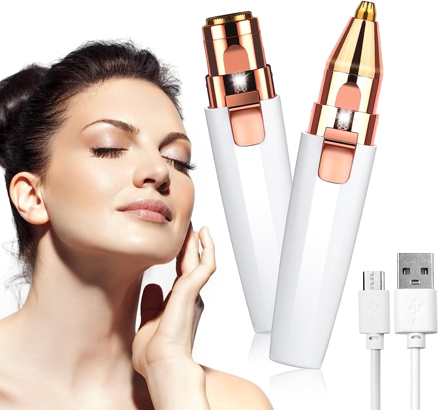 URAQT Gesichtshaarentferner für frauen, 2 in 1 USB Elektrischer Augenbrauen Rasier, Schmerzfrei