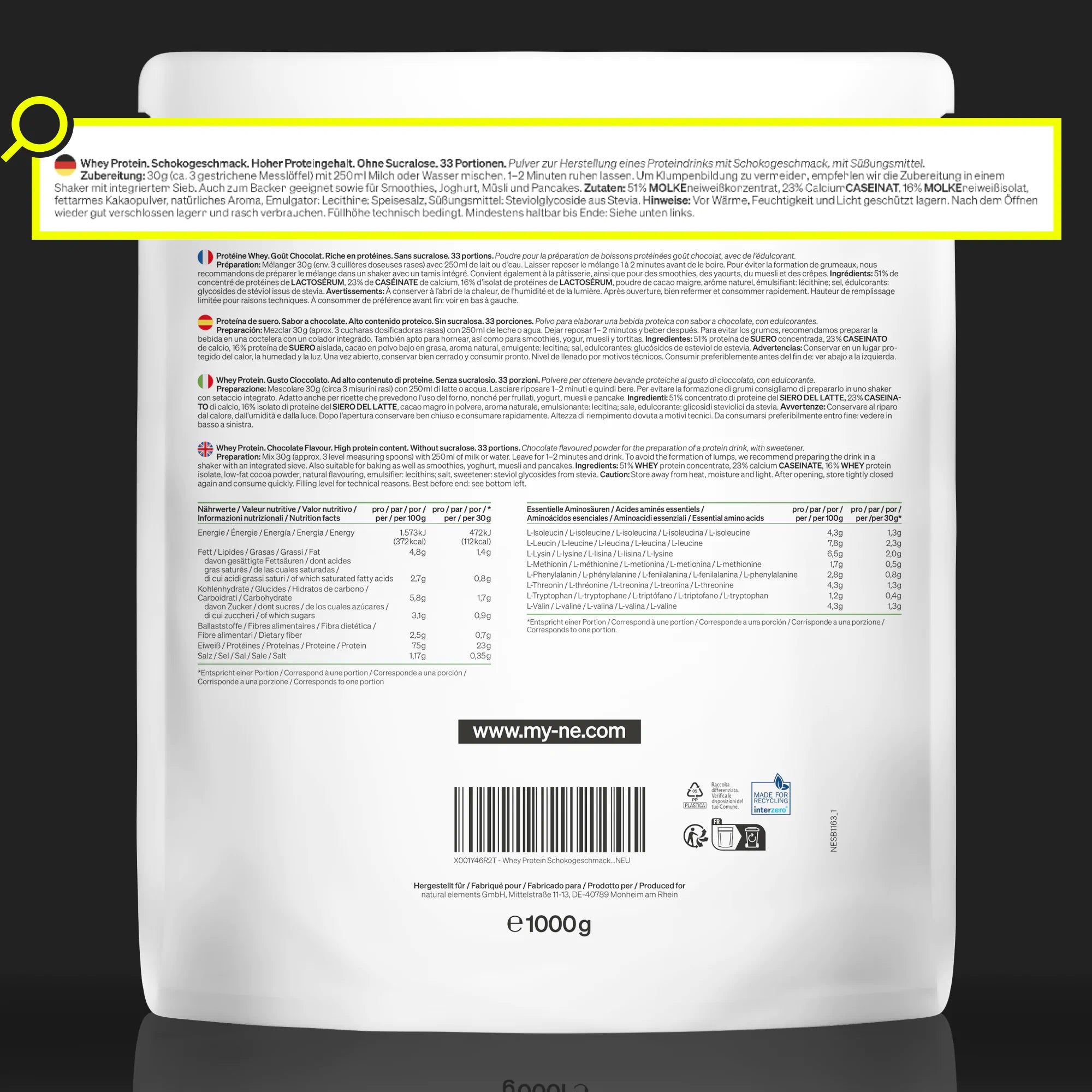 natural elements Whey Protein Pulver Schoko