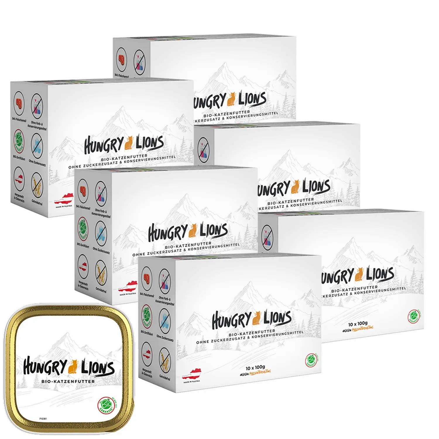 Hungry Lions BIO Katzenfutter Lamm Paté – Nassfutter für Katzen, 94 % Fleischanteil, getreidefrei 60x100 g Schale