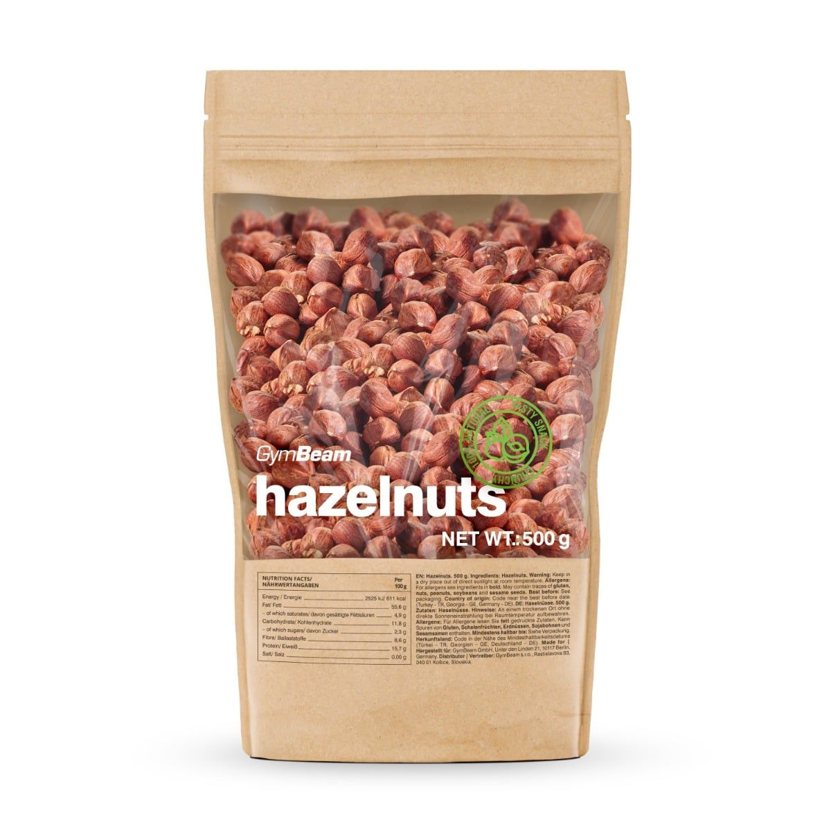 GymBeam Haselnüsse ungeröstet 500 g