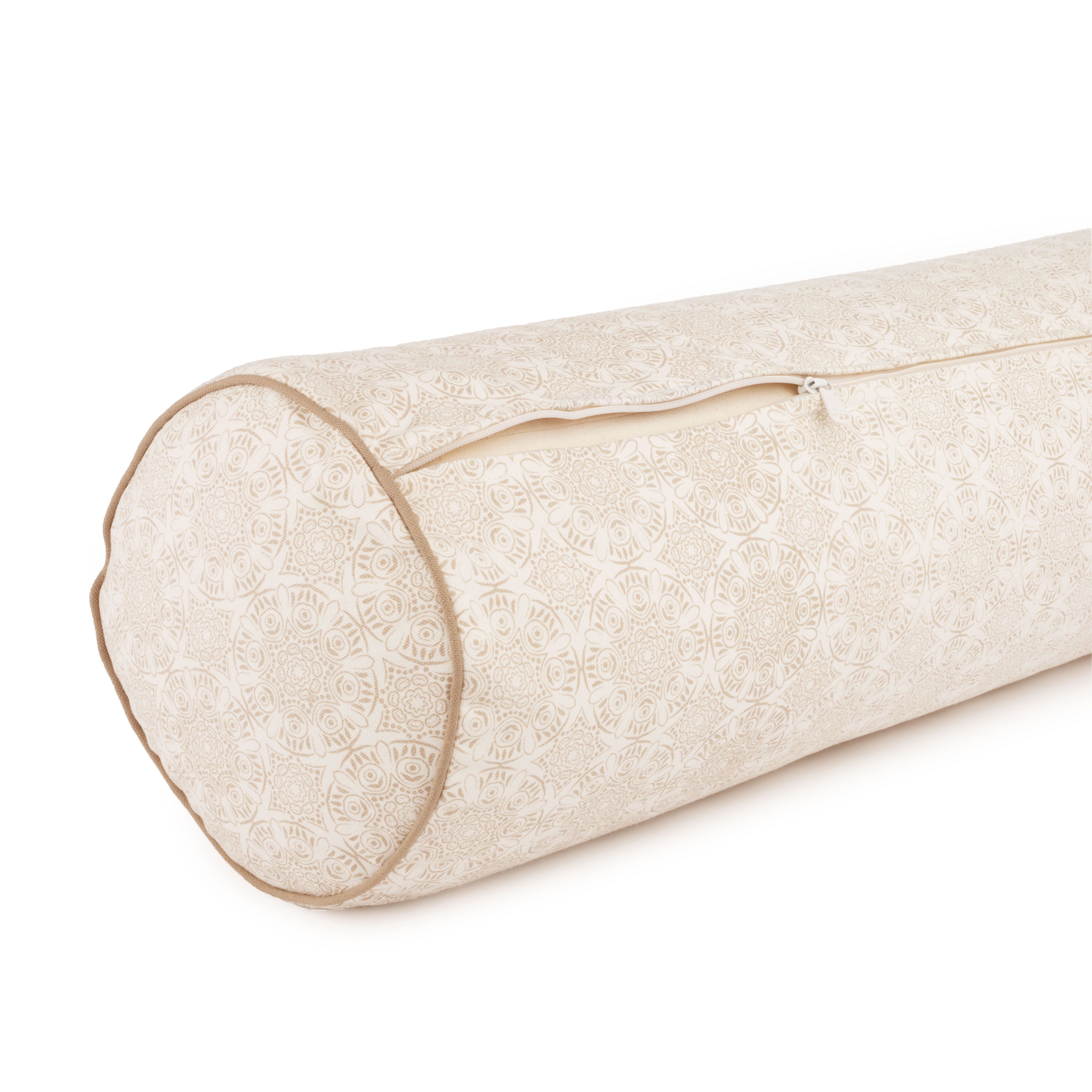 bodhi Maharaja Collection: Gemustertes Yoga-Bolster (rund), "Madurai", ecru, KAPOK
