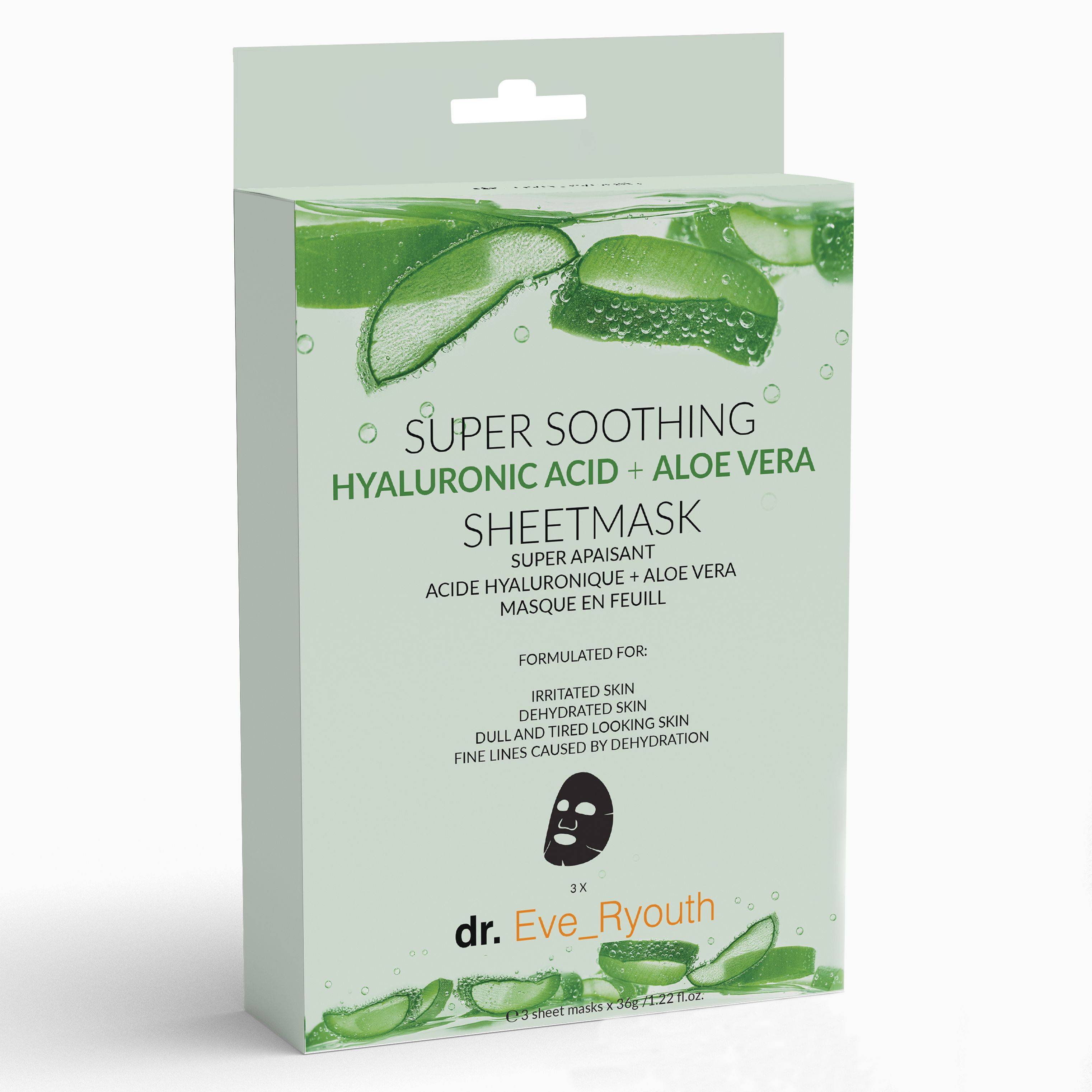 Dr. Eve_Ryouth Super beruhigende Hyaluron + Aloe Vera Tuchmasken.