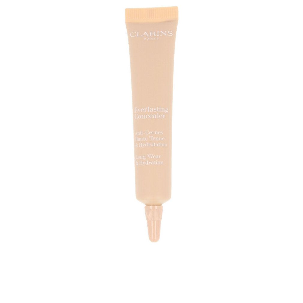 Beige Concealer-Tube. Marke CLARINS. Text: Everlasting Concealer. Spitze zum Auftragen.