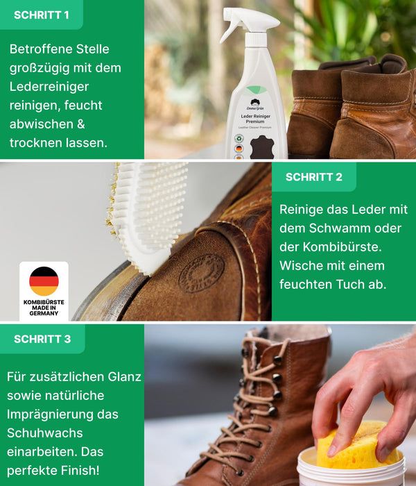 Emma Grün® Lederschuhe pflegen Set mit Reiniger & Wachs