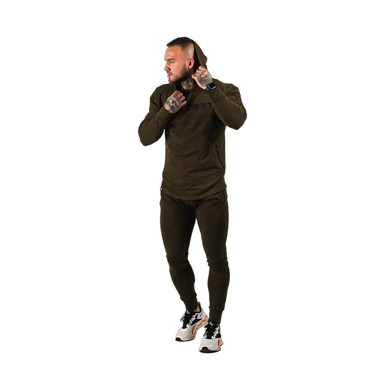 GymBeam Hoodie Herren Regular mit Kapuze Langarm Military Grün