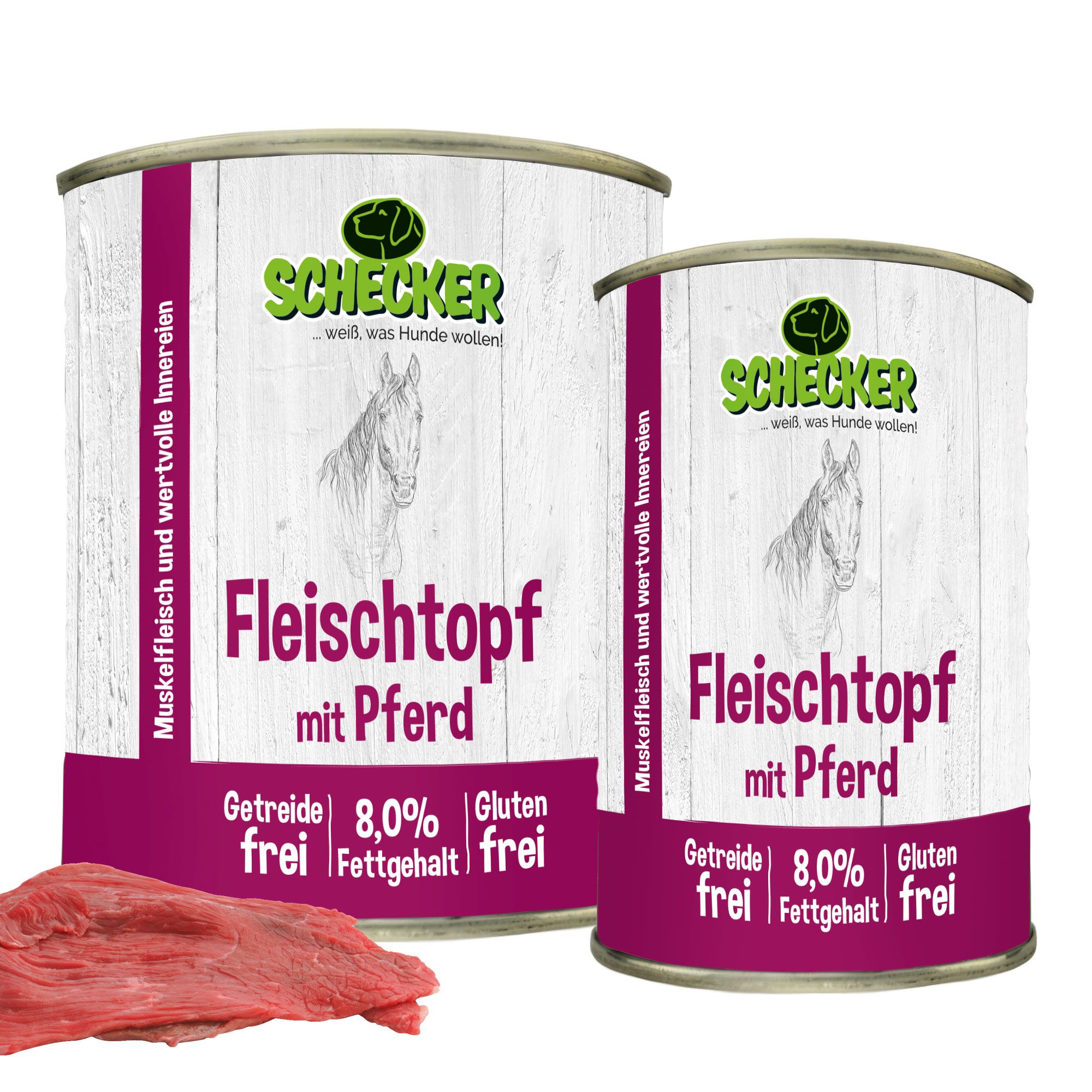 Schecker Fleischtopf mit Pferd - getreidefrei glutenfrei in Deutschland herstellt 6x820 g Futter