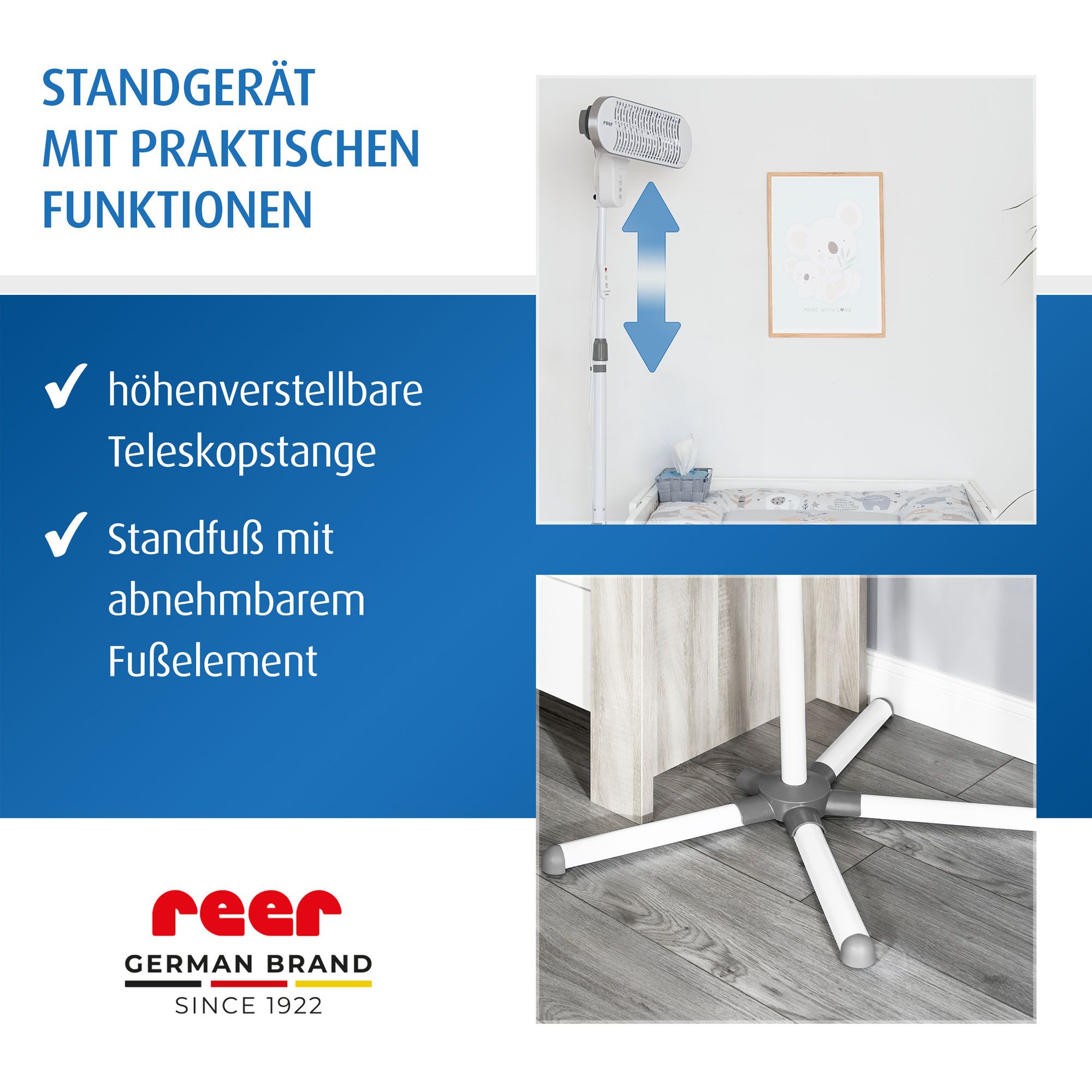 reer HeatCare+ Flex Wickeltisch-Wärmestrahler, 2in1 Wand- und Standgerät