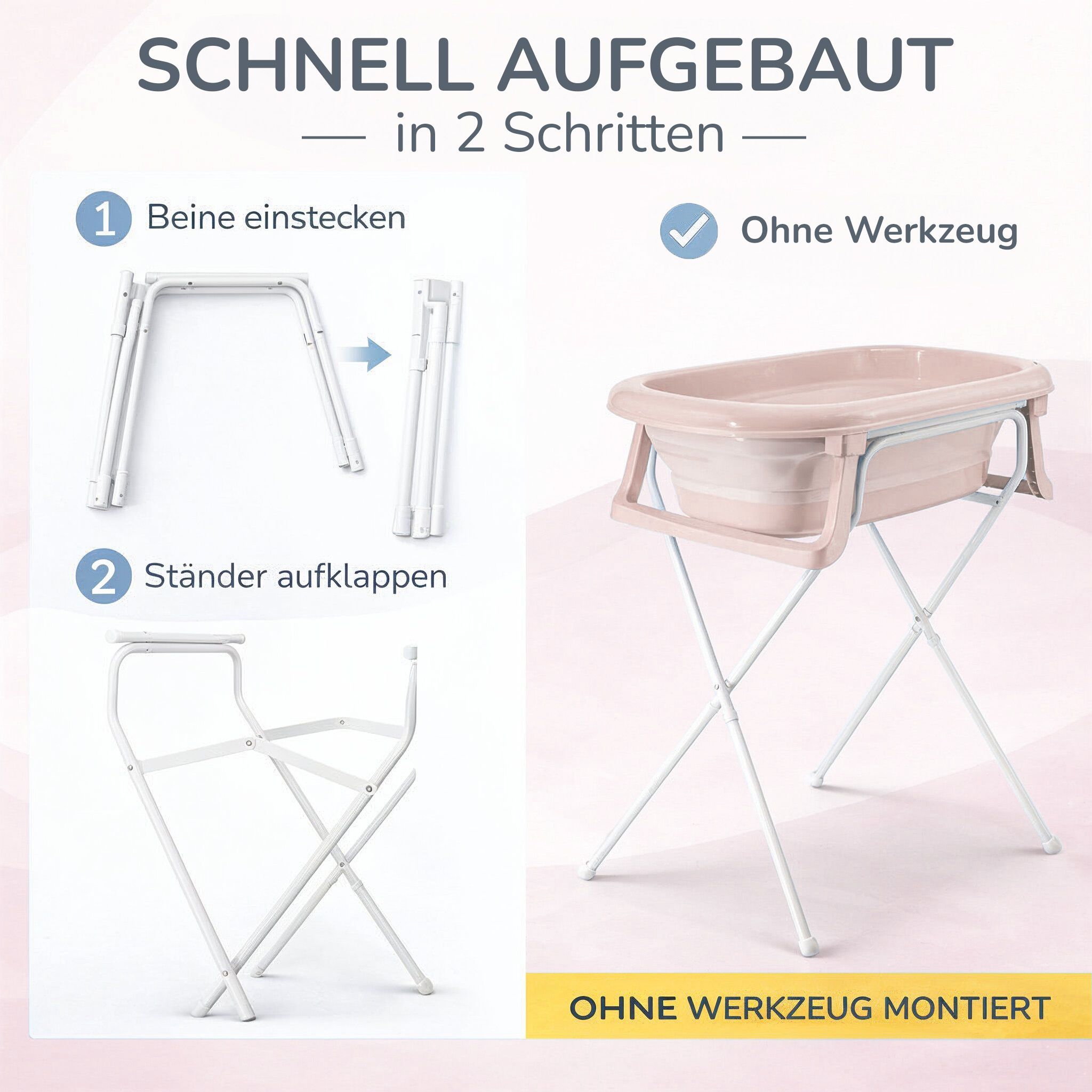 Baby Badewanne faltbar mit Ständer - Babywanne + Ständer + Abflussschlauch + Thermometer