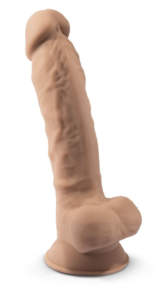 Beiger Dildo. Form mit ausgeprägten Details. Basis mit Saugnapf.
