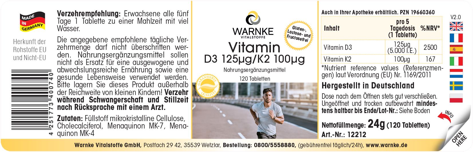 Warnke Vitalstoffe | Vitamin D3 125µg/K2 100µg
