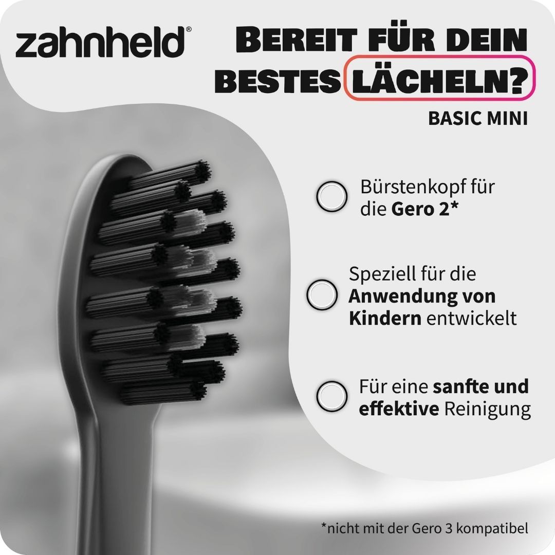 Schwarzer Bürstenkopf für die Gero 2 Zahnbürste, speziell für Kinder entwickelt.