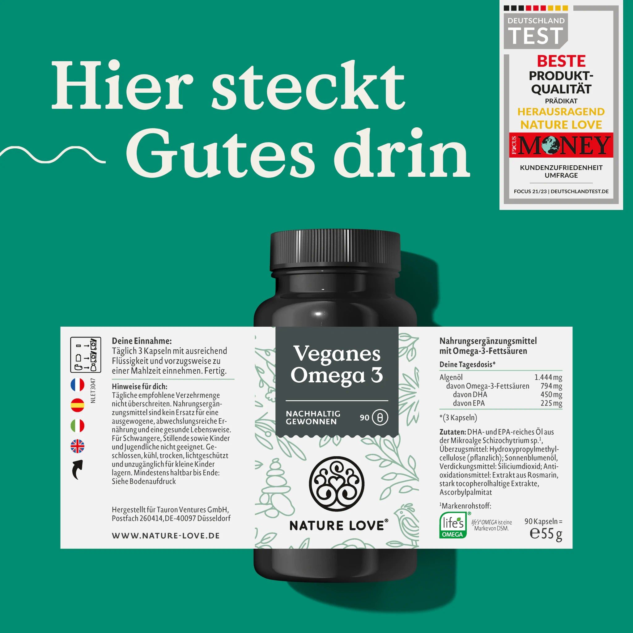 Nature Love® Omega 3 aus Algenöl 90 St Kapseln