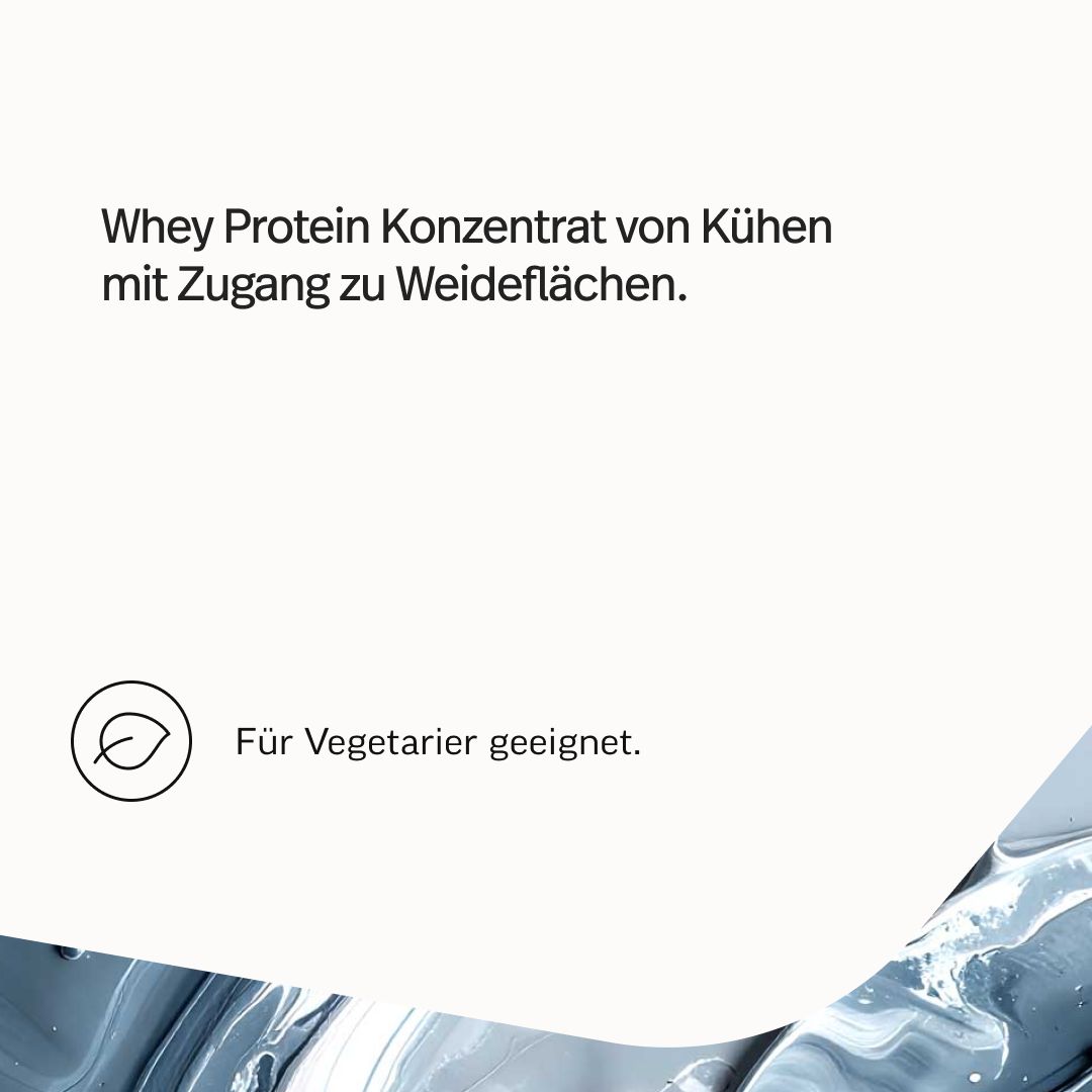 Wei-Protein-Konzentrat von Kühen mit Zugang zu Weideflächen. Für Vegetarier geeignet. edubily®.