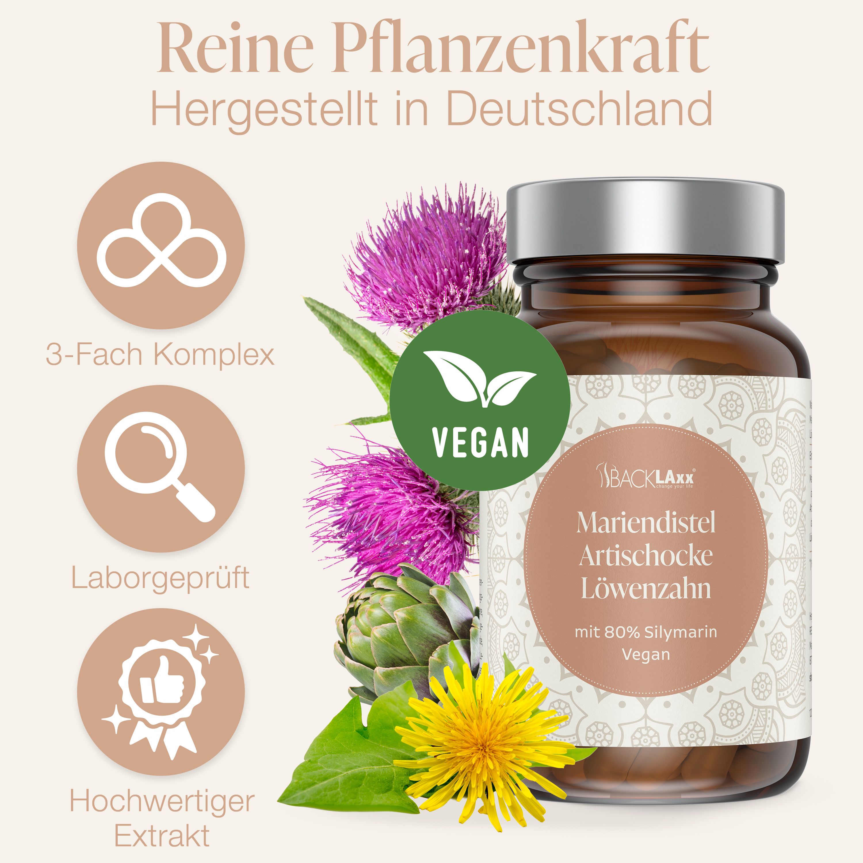 BACKLAXX ® Mariendistel mit Artischockenextrakt & Löwenzahnwurzel