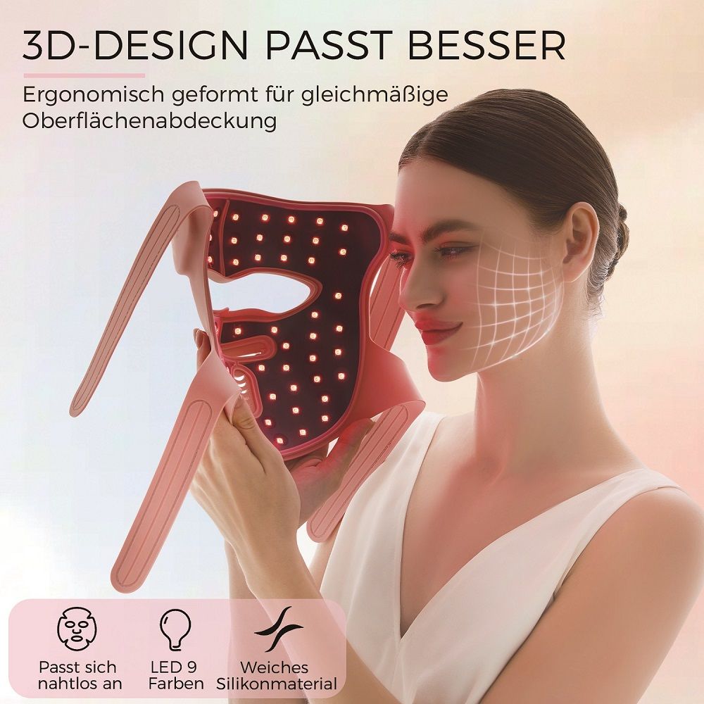 COOL-i 3D LED Gesichtsmaske mit 9 Farben, Kabellos, Infrarot, Silikonmaterial & Fernbedienung