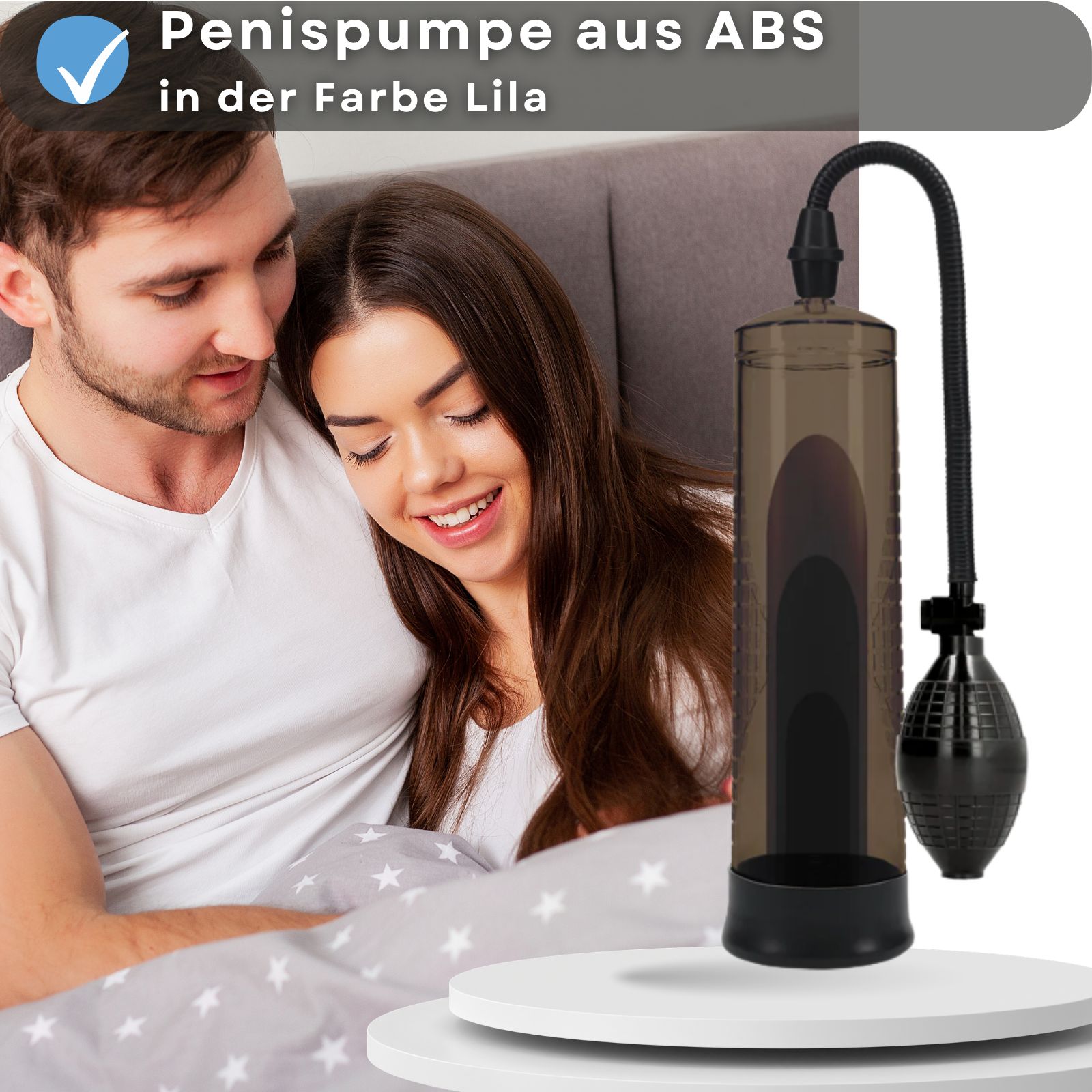 Produkt mit Text. Paar. Pumpe mit Pumpball. 20 cm.