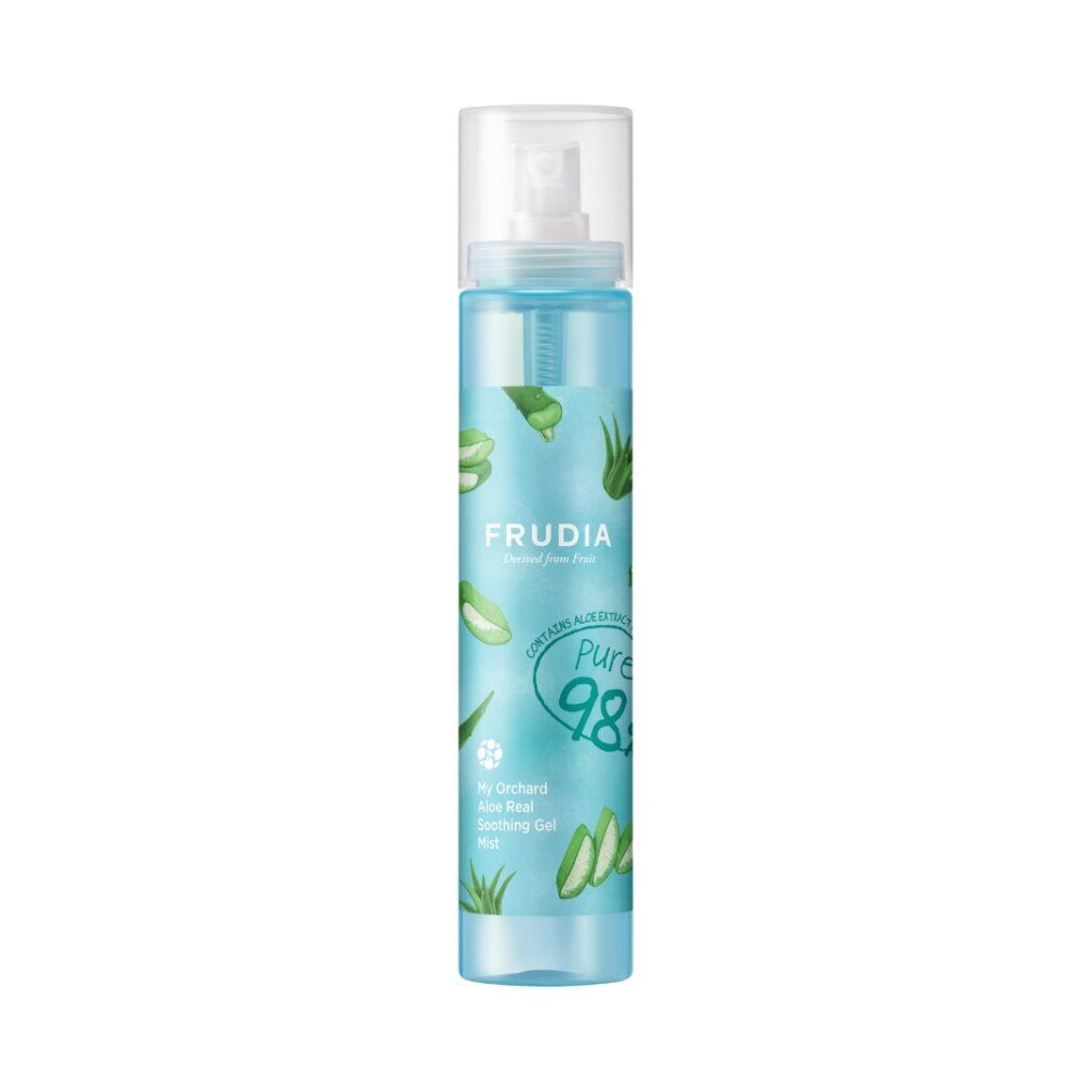 FRUDIA My Orchard Aloe Soothing Gel Mist mit 98% Aloe Vera. Klare Flüssigkeit in einem Pumpspender.