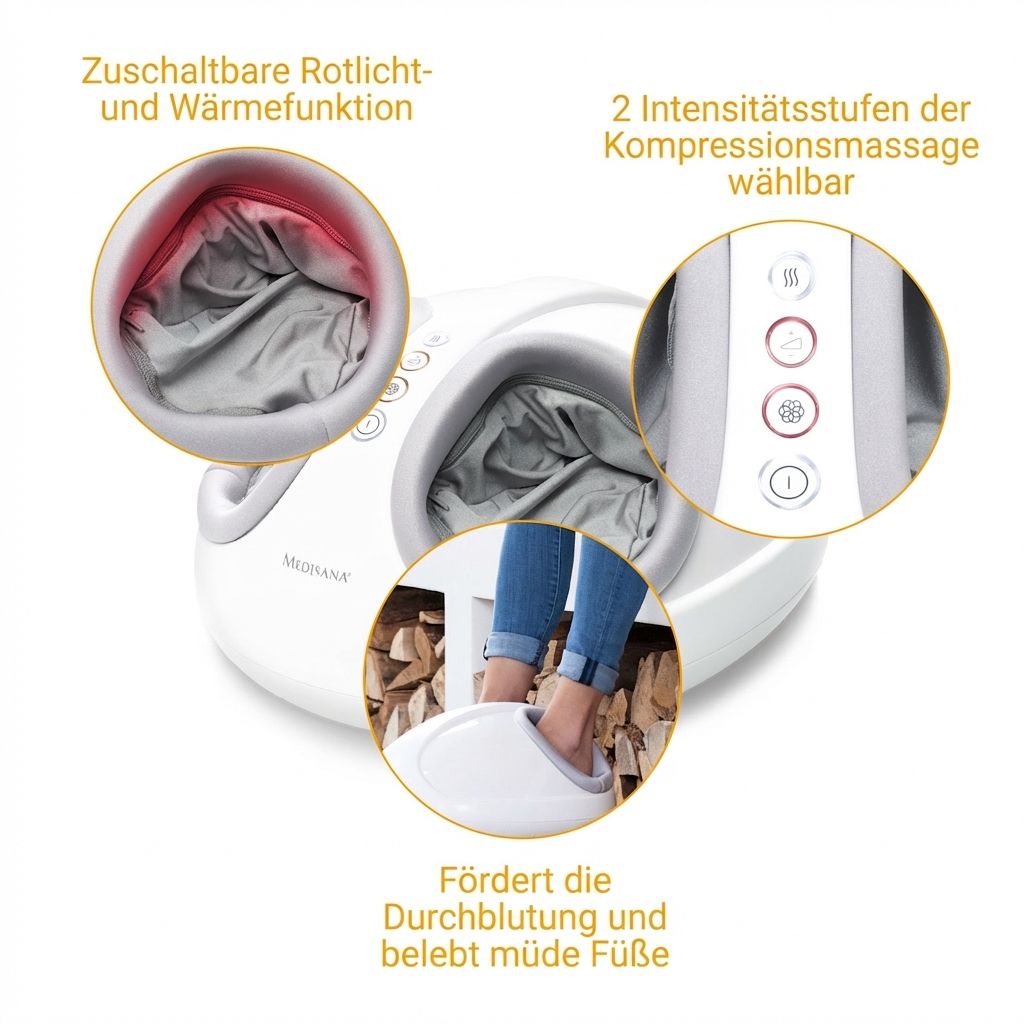 Shiatsu-Fußmassagegerät mit Rotlicht-, Wärme- und Kompressionsmassagefunktionen.