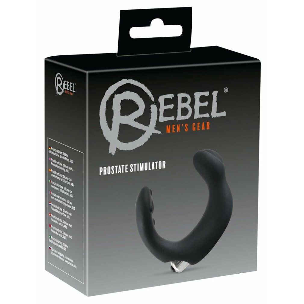 Verpackung mit Produktabbildung und Text: REBEL MEN'S GEAR, PROSTATE STIMULATOR.