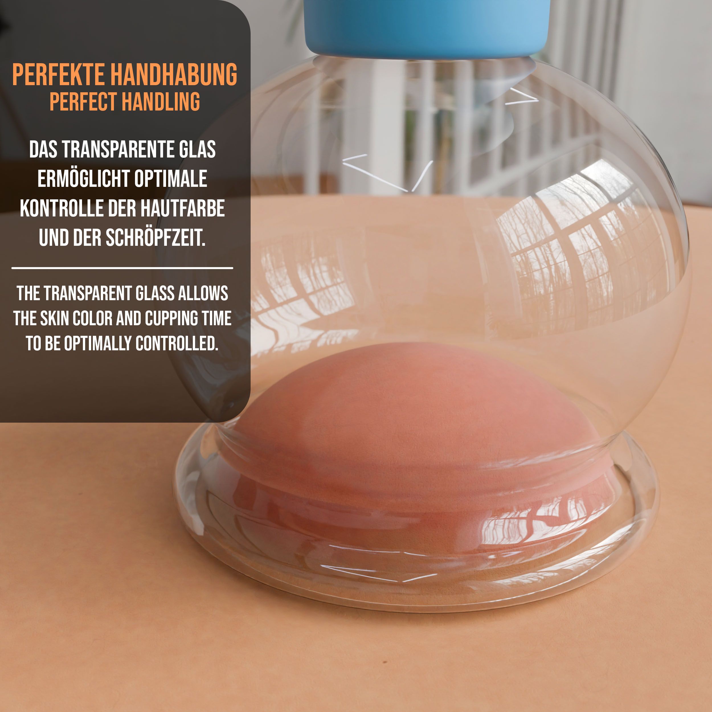 Pulox Schröpfglas aus Echtglas mit Saugball - 32mm in Blau