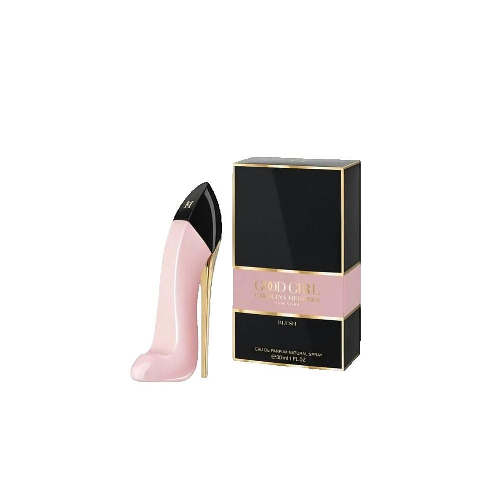 Rosa High Heel Flakon neben einer schwarzen Schachtel mit rosa Akzenten. Auf der Schachtel steht Text.