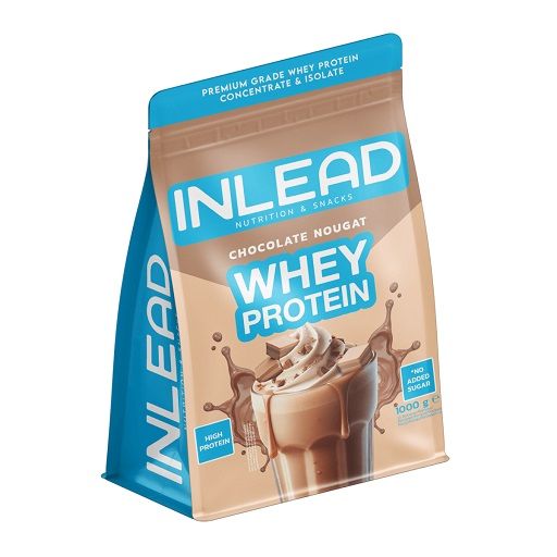 INLEAD Whey Protein Schoko-Nougat Beutel mit 1000g. Hoher Proteingehalt, ohne Zuckerzusatz.