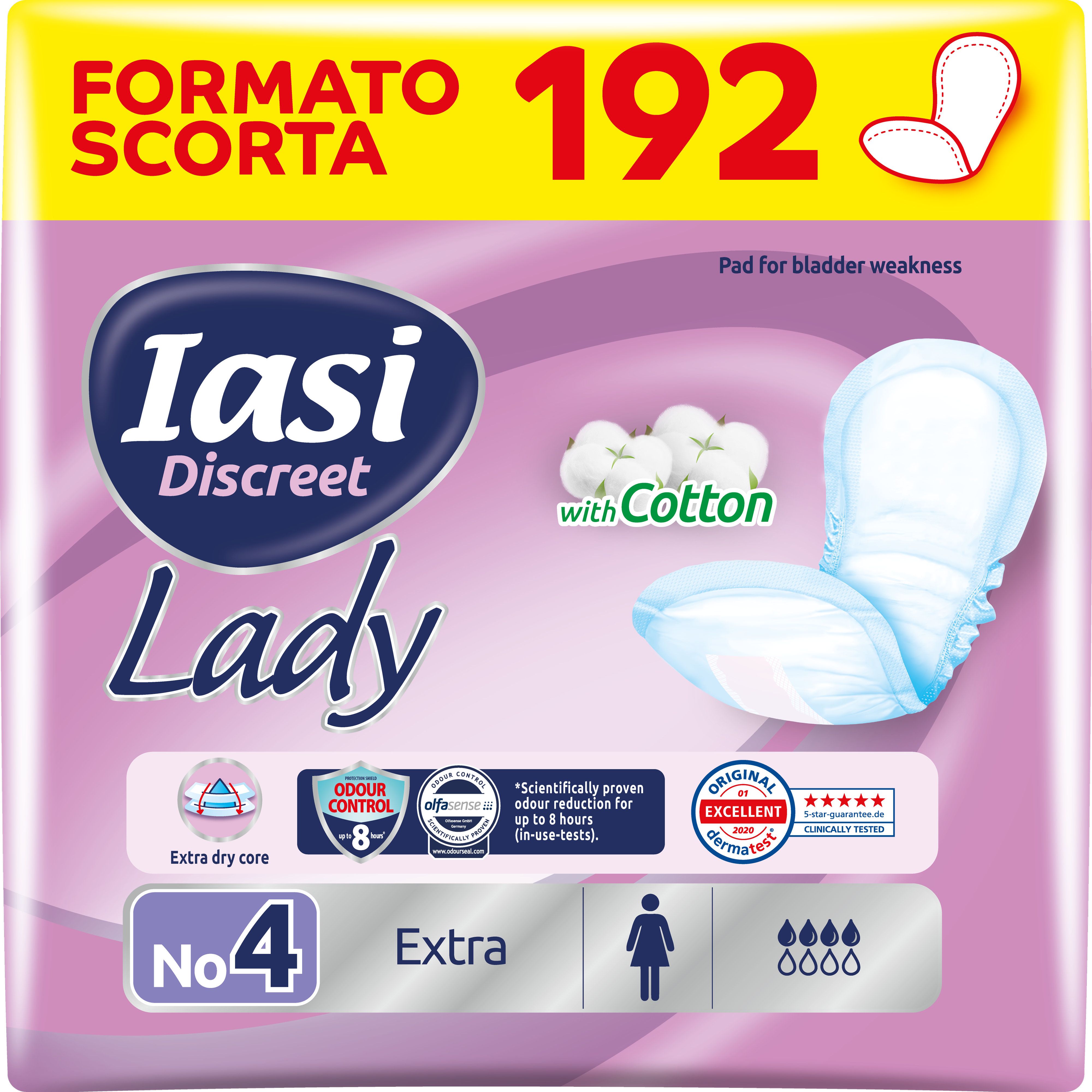 IASI Discreet LADY, Assorbenti per perdite urinarie Femminili Leggere, Taglia Extra, 192 Unità