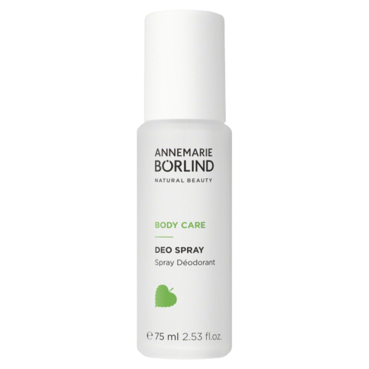 Deospray mit weißem Deckel. Marke: ANNEMARIE BÖRLIND. Text: BODY CARE, DEO SPRAY, 75 ml.